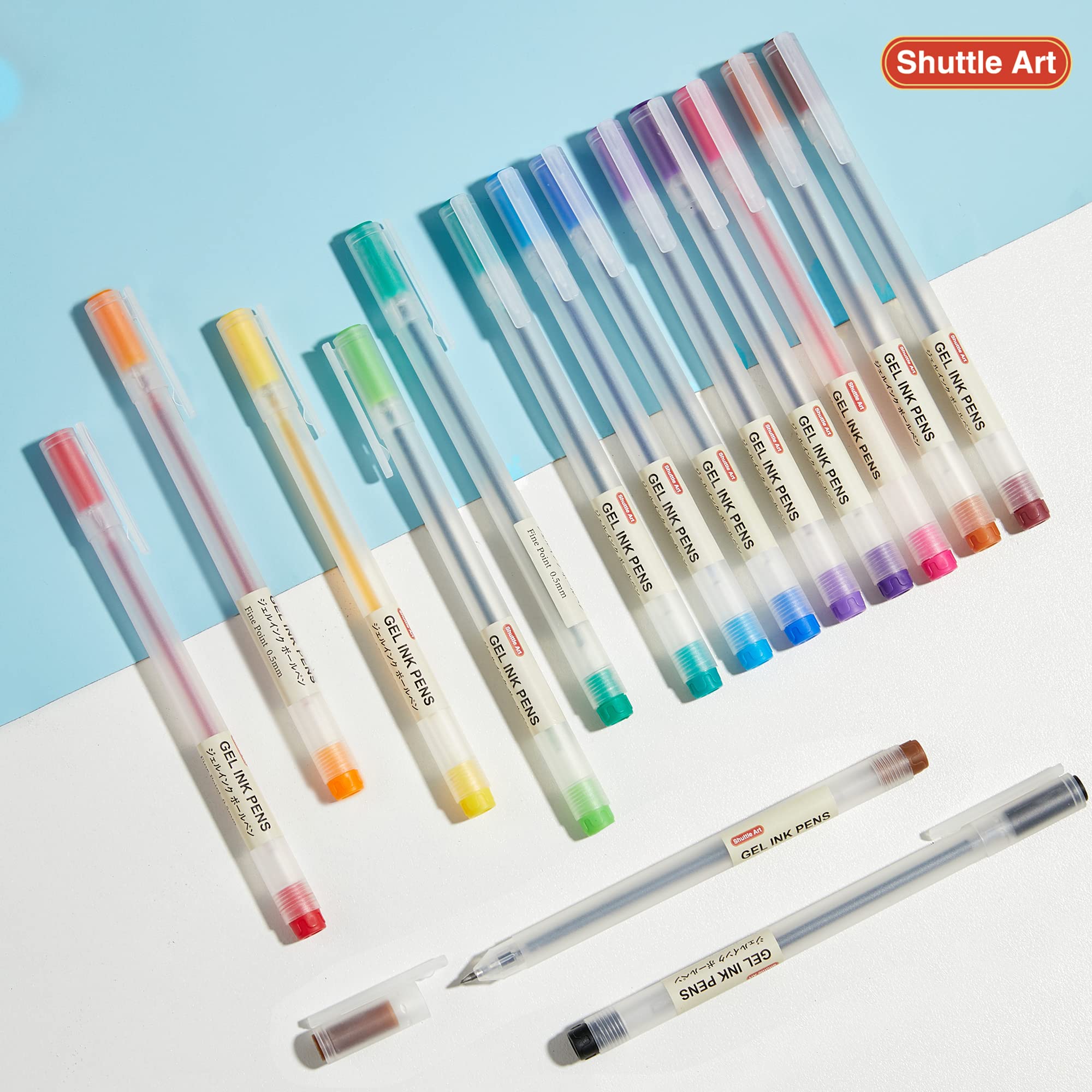 Shuttle Art 15-Color Gel Ink Ballpoint Pens Set - 0.5mm Fine Point Japanese Style Quick-Drying Pens for Smooth Writing - Perfect for Journaling, Note Taking, School & Office Use (Home, Work, Study Essential)