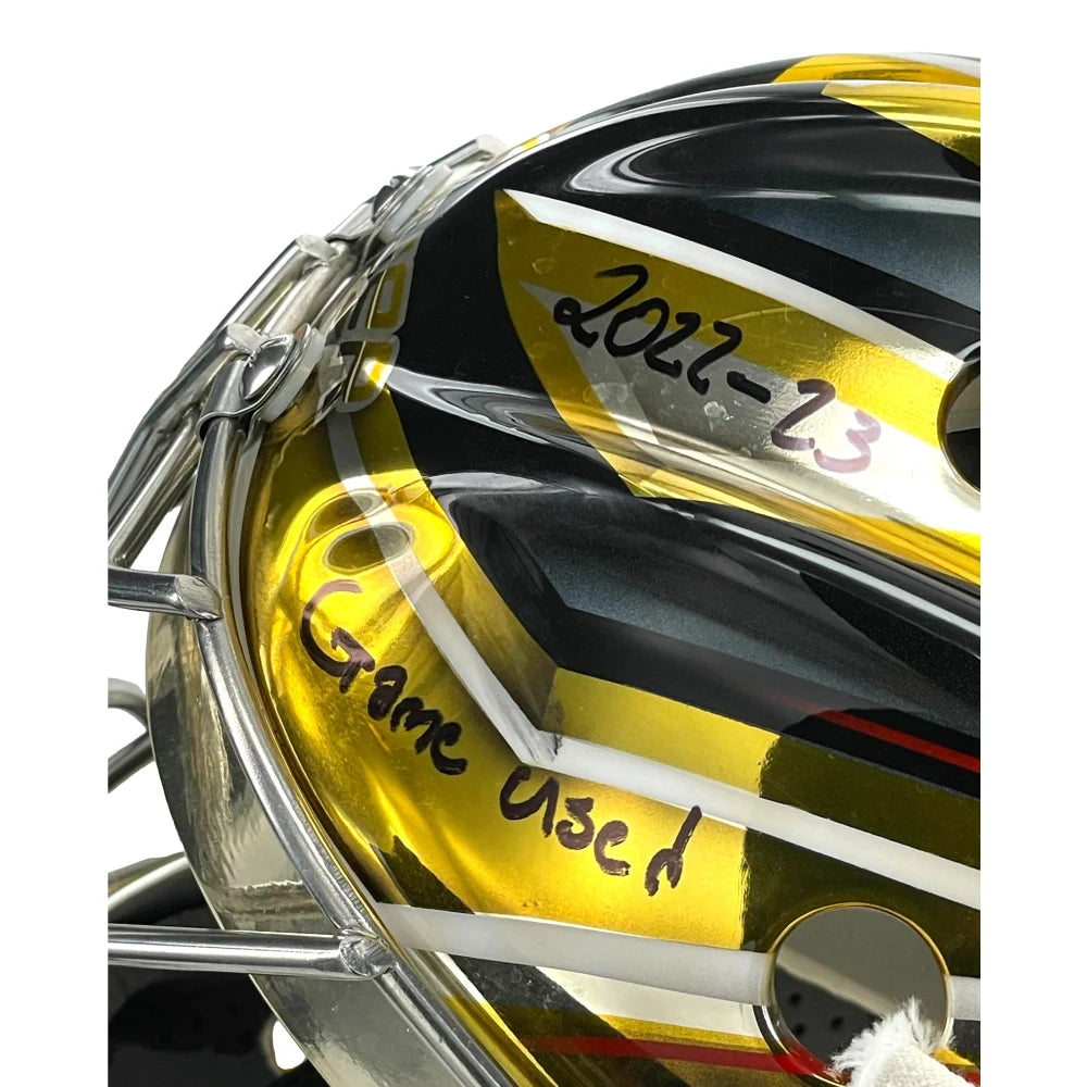 Authentic Logan Thompson Game Used Signed Goalie Mask 2022-23 Season with COA - Vegas Golden Knights NHL Hockey Memorabilia - Perfect for Collectors, Fans, and Sports Memorabilia Displays