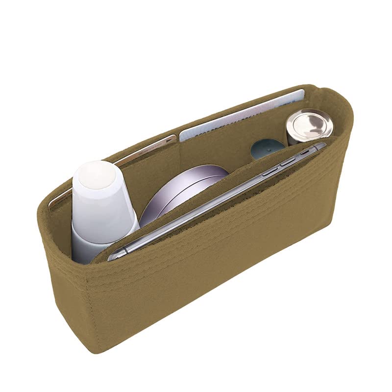 SYUTAM Women's Beige Felt Purse Organizer Insert with Multiple Storage Compartments - Perfect for Handbags, Totes & Hobo Bags (7.5x1.8x4 Inches, Mini Size) | Ideal for Travel, Work & Everyday Organization