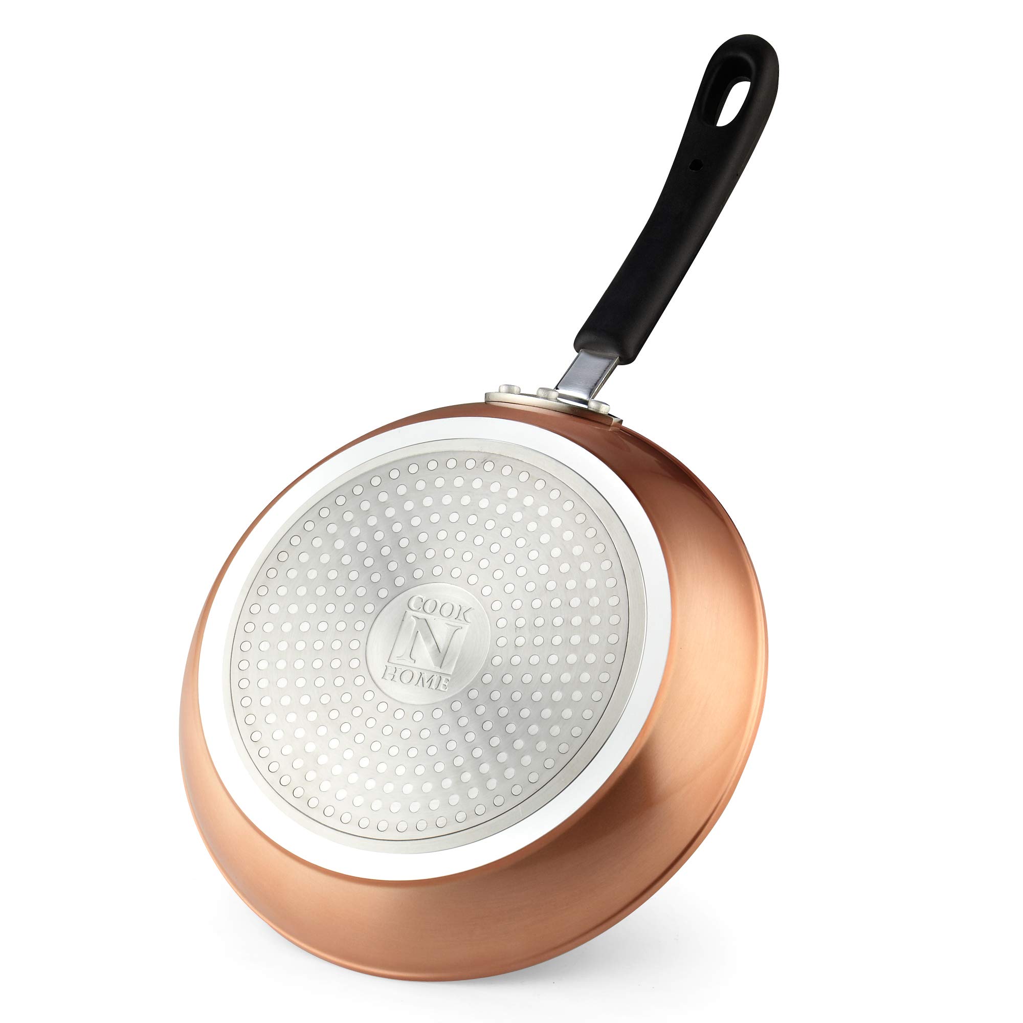 Cook N Home Nonstick Frying Pan Skillet Set - 3-Piece (8, 9.5, 12 Inch) - Induction Compatible Copper Sauté Pan, Omelet & Egg Fry Pan for Professional Cooking & Home Kitchen Use