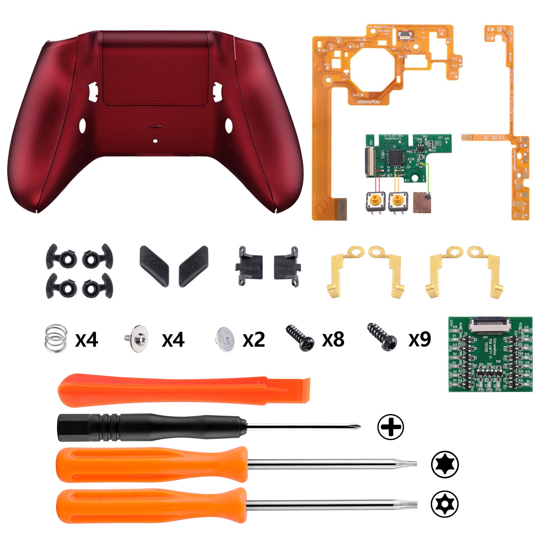 eXtremeRate Soft Touch Scarlet Red Remappable Back Buttons & Trigger Stop Kit for Xbox One S/X Controller 1708 - Enhanced Grip, Customizable Controls for Gaming, FPS, and Competitive Play