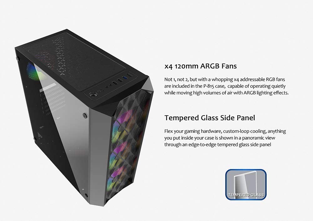 Raidmax P815 Mid Tower Gaming PC Case - High Airflow, Tempered Glass, RGB Lighting - Perfect for Gaming Rigs & Workstations