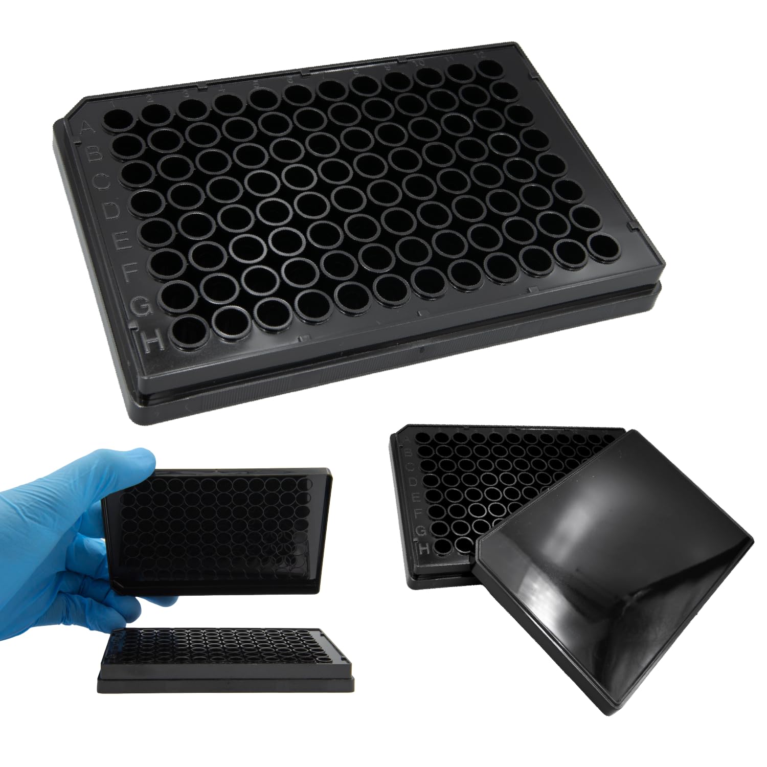 96-Well Polystyrene Flat-Bottom Microplate - Sterile Black Microplates with Lids (Pack of 100) for PCR, ELISA & Cell Culture | Laboratory & Research Use