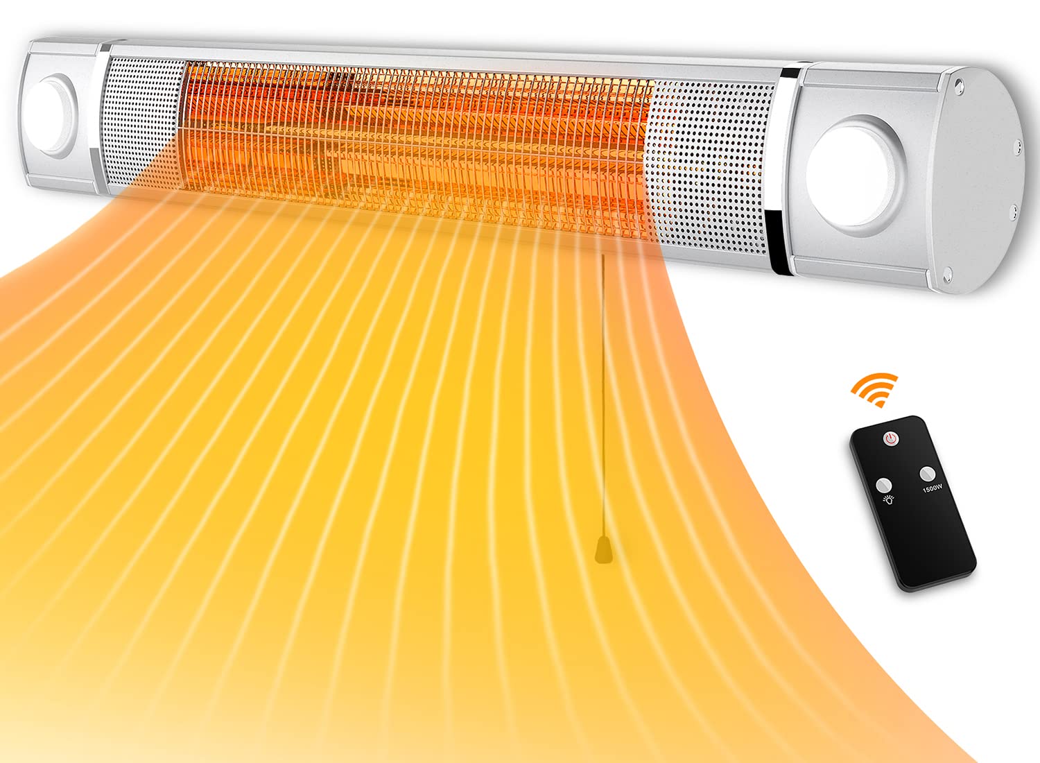 1500W Electric Patio Heater - Outdoor Infrared Wall Mount Space Heater with Remote Control, 2 LCD Lights, 24H Timer | Super Quiet Aluminum Alloy Frame & Gold Tube | Perfect for Garage, Balcony, Backyard, Deck & Outdoor Dining Areas