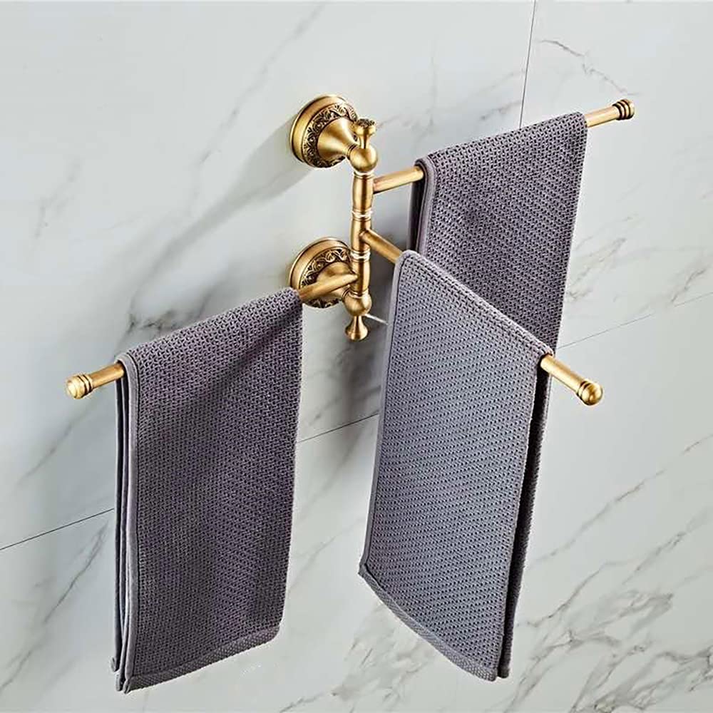 Leyden Swivel Towel Bar - Antique Brass 3-Arm Rotating Towel Rack Holder for Bathroom, Kitchen & Laundry Room - Rust-Resistant & Space-Saving Design