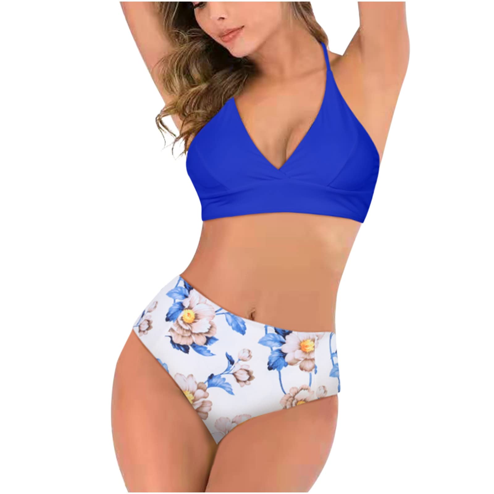 JOAU Women's High Waisted Two Piece Swimsuits - Comfortable Bathing Suit Set with Knot Front Camisole Top & Swim Shorts | Perfect for Beach Vacation, Pool Party and Summer Getaway