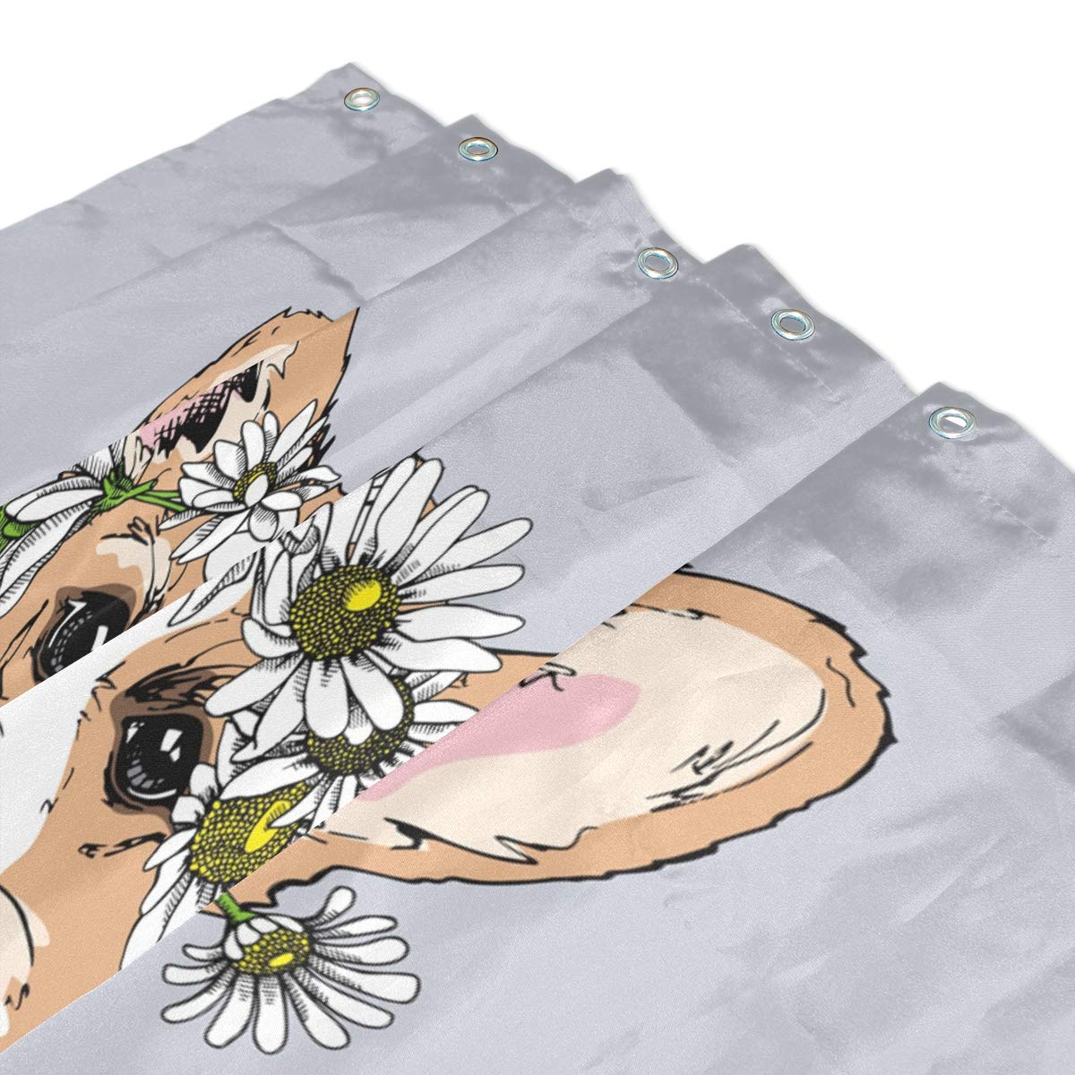 Vikko Welsh Corgi Dog with Chamomile Flowers Waterproof Polyester Shower Curtain - 72x72 Inch Standard Size Bathroom Decor with Hooks Included - Perfect for Pet Lovers' Bathroom, Kids' Room, and Farmhouse Style Decor