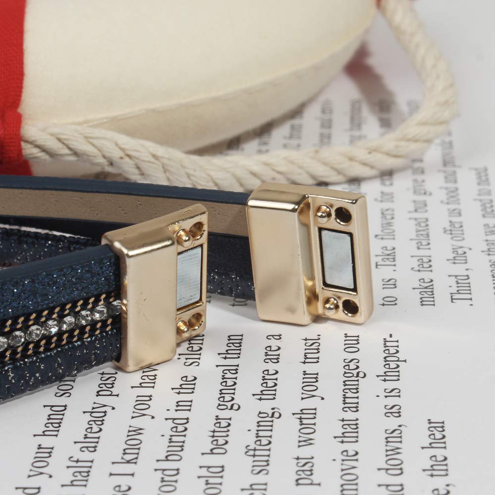Boho Leather Double Wrap Cuff Bracelet with Crystal Beads & Magnetic Clasp - Shiny Stackable Jewelry Gift for Women | Perfect for Festivals, Boho Chic Outfits & Layered Arm Candy