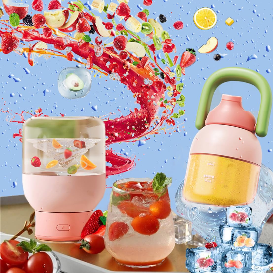 41oz Portable Blender for Shakes & Smoothies - Leakproof Travel Water Bottle with Removable Straw, Handle & Shoulder Strap - BPA Free USB-C Rechargeable Cordless Juicer (Pink) - Perfect for Gym, Office & Outdoor Activities