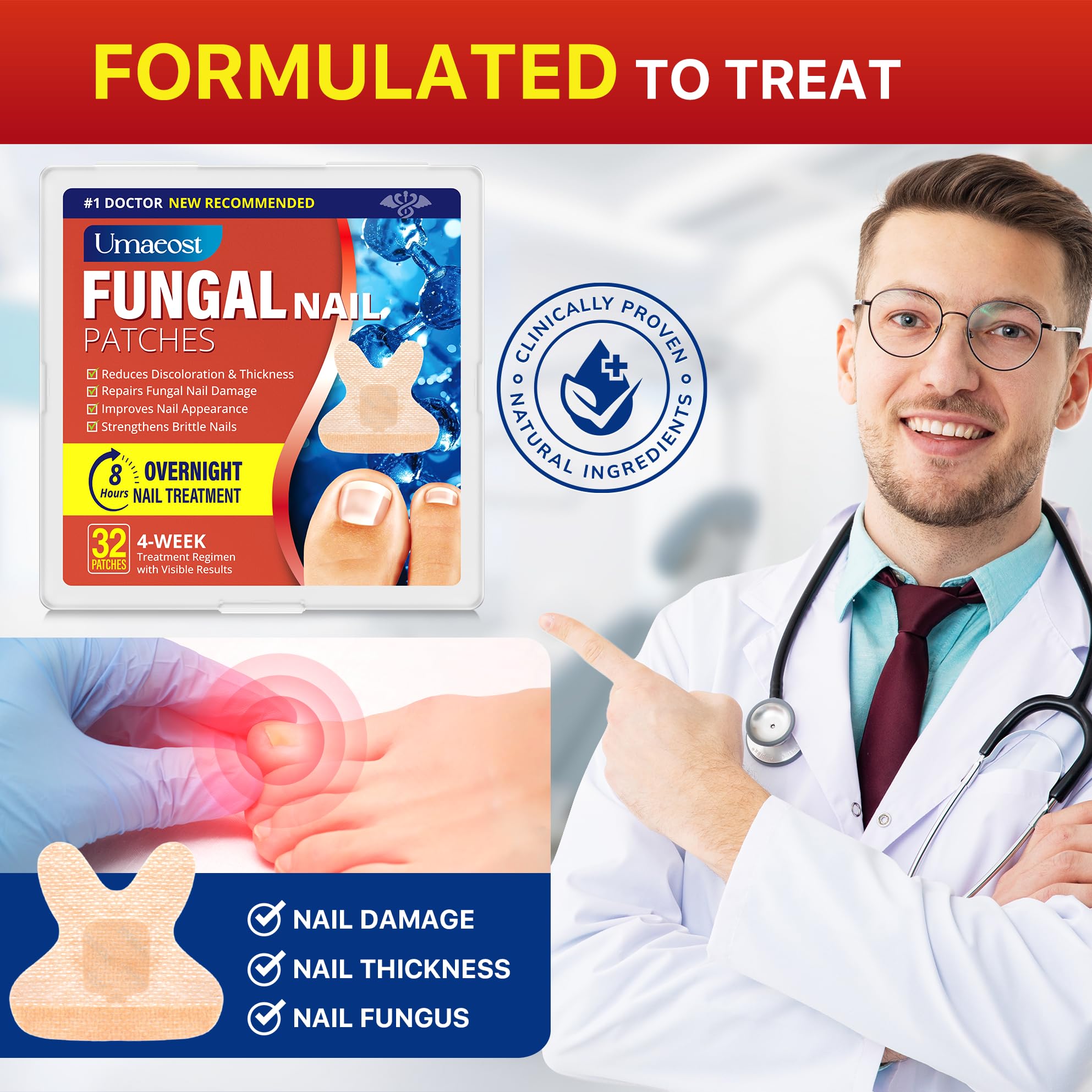 Overnight Nail Repair Patches for Stronger Nails - 32 Medicated Nail Care Patches for Runners, Dancers & Hikers - Perfect for Nighttime Nail Treatment & Recovery After Sports