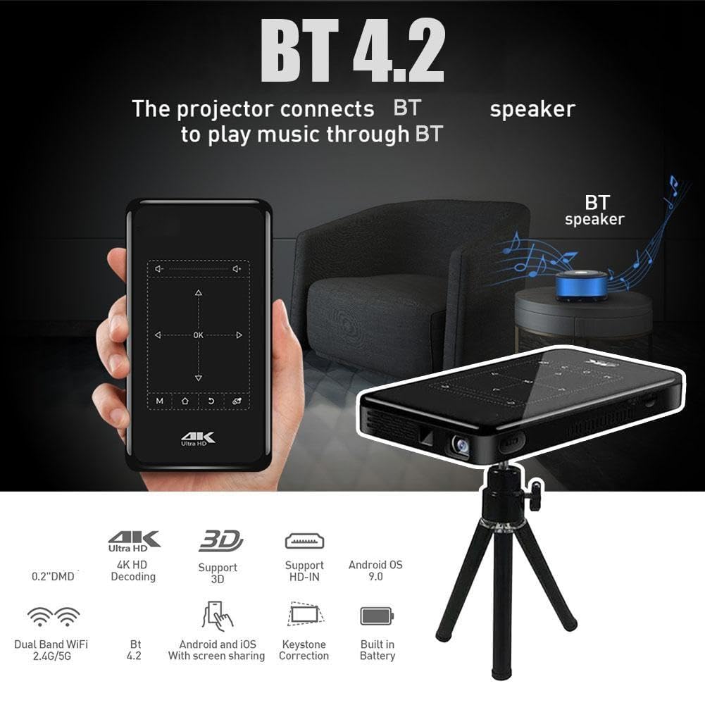 P09 II DLP Portable Mini Projector - Android 9.0, 4K Support, Auto Keystone, WiFi & Bluetooth - Home Theater, Outdoor Movie Nights, Business Presentations, Classroom Teaching