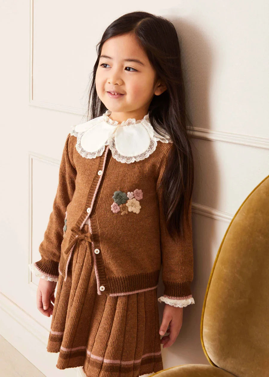 Brown Knitted Baby Girl Outfit Set - Soft & Stylish Matching Top and Bottom for Newborns, Infants - Perfect for Family Photos, Special Occasions & Everyday Wear