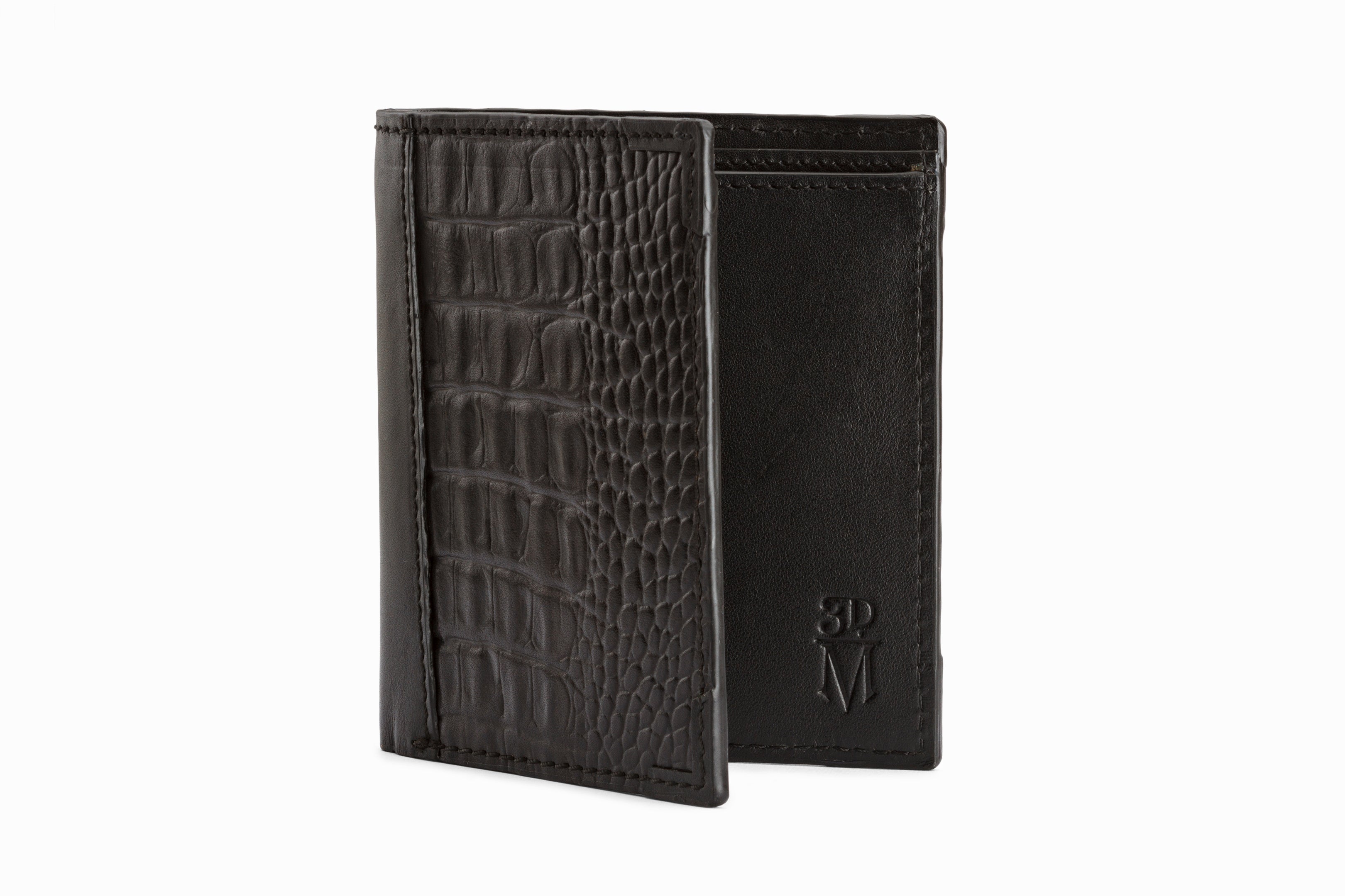 Premium Hip Fold Leather Wallet - Genuine Crocodile Embossed Black Leather - Slim RFID Blocking Bifold Wallet for Men - Perfect for Everyday Carry, Business & Travel