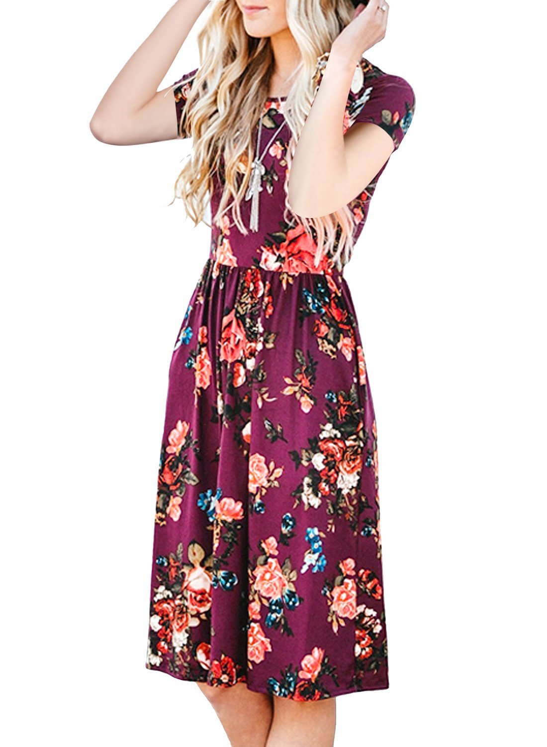 Floral Print Long Sleeve Swing Tunic Dress for Women - Loose Fit Pocket T-Shirt Dress for Casual Wear, Office & Date Night
