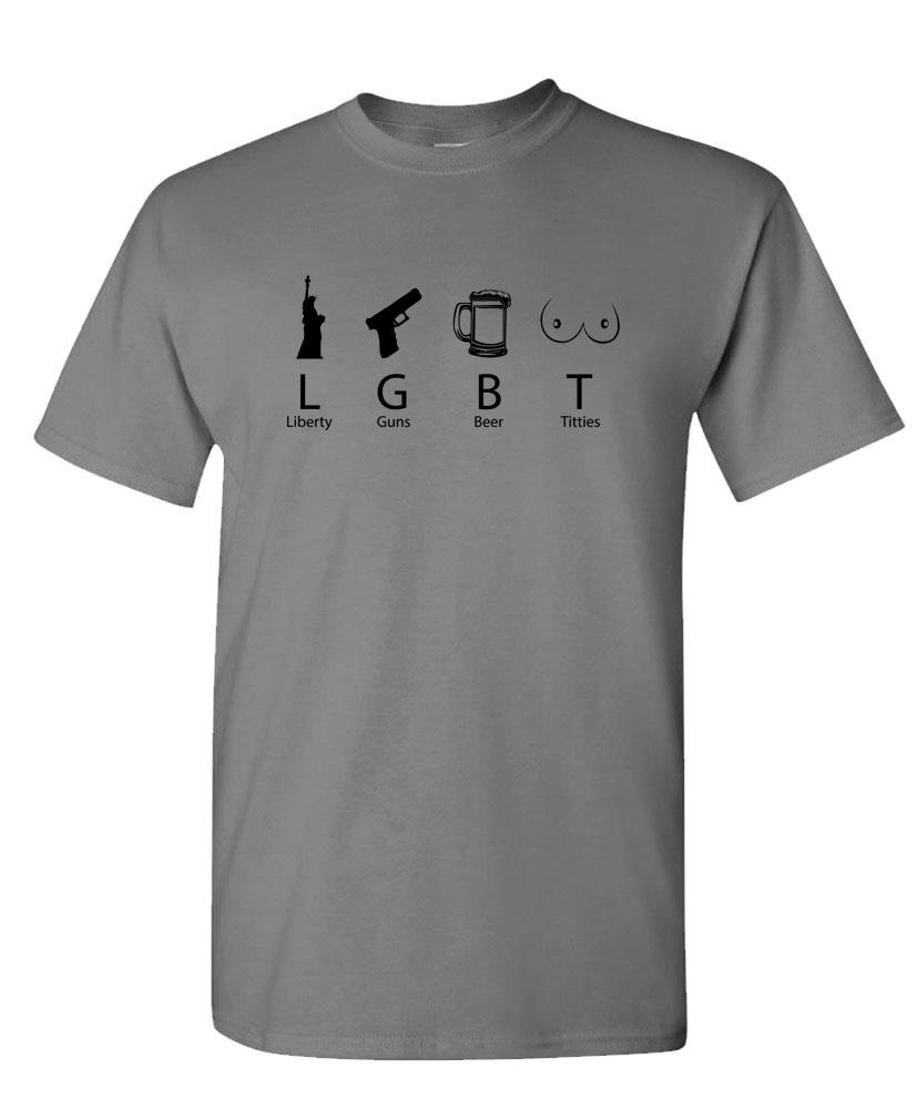 Funny LGBT Liberty Guns Beer & Titties Men's Cotton T-Shirt - Cool Graphic Tee for Pride, Parties & Casual Wear