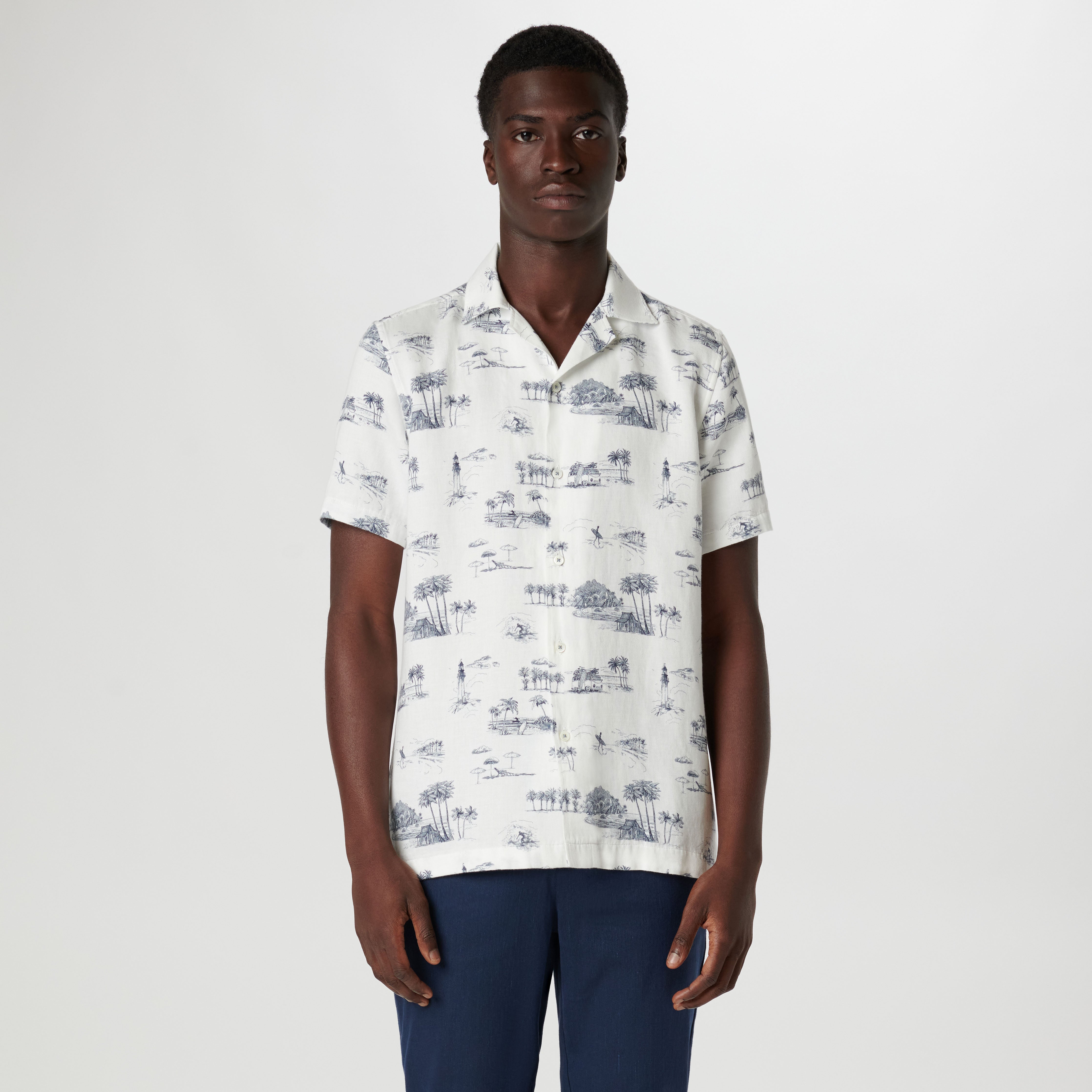 Jackson Retro Coastal Short Sleeve Button Down Shirt for Men - Casual Hawaiian Beach Shirt with Tropical Print - Perfect for Vacation, Summer Outings & Island Getaways