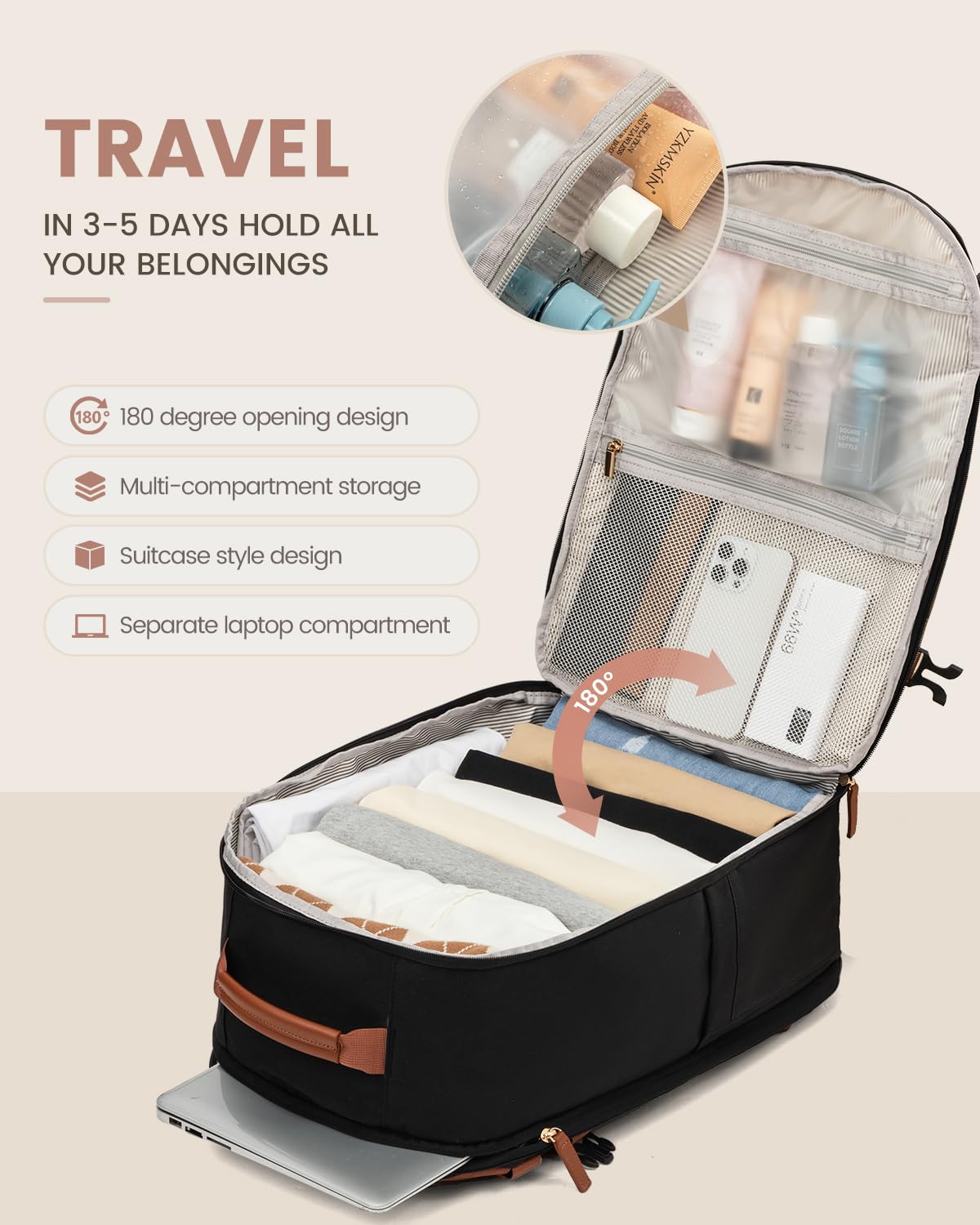 **LOVEVOOK 40L Flight Approved Carry On Backpack for Women & Men - Large Personal Item Travel Bag for Airplanes, Weekender Overnight, 17 Inch Laptop Backpack for College Essentials - Perfect for Business Trips, Commuting & Weekend Getaways**