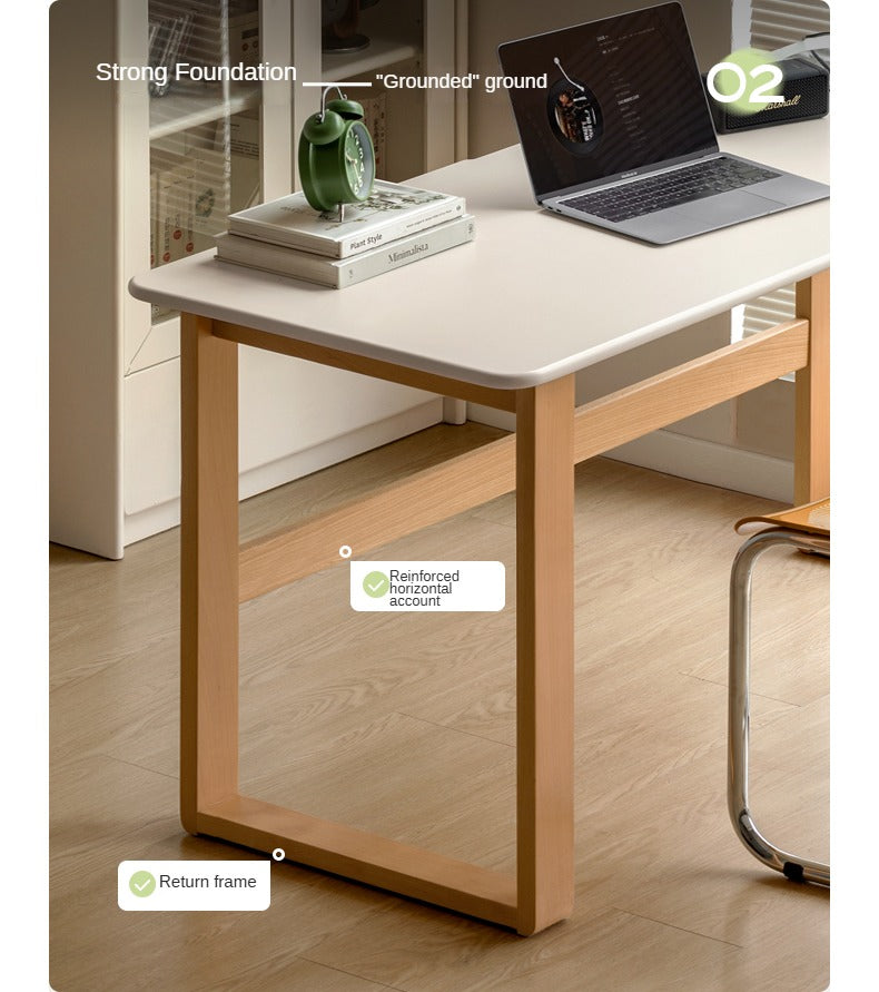 Premium Beech Solid Wood Writing Computer Desk - Modern Home Office Desk for Work & Study - Perfect for Small Spaces, Apartments & Dorm Rooms