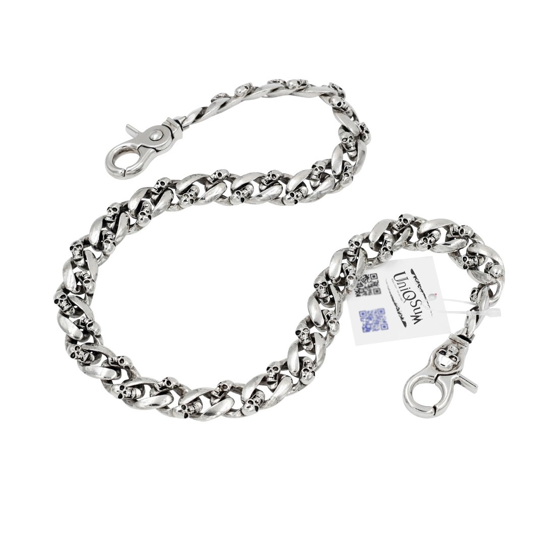 Premium Stainless Steel Skull Flat Soft Curved Leash Wallet Chain - Punk Biker Keychain for Men & Women - Perfect for Motorcycle Riders, Key Organizers & Gothic Fashion Accessories