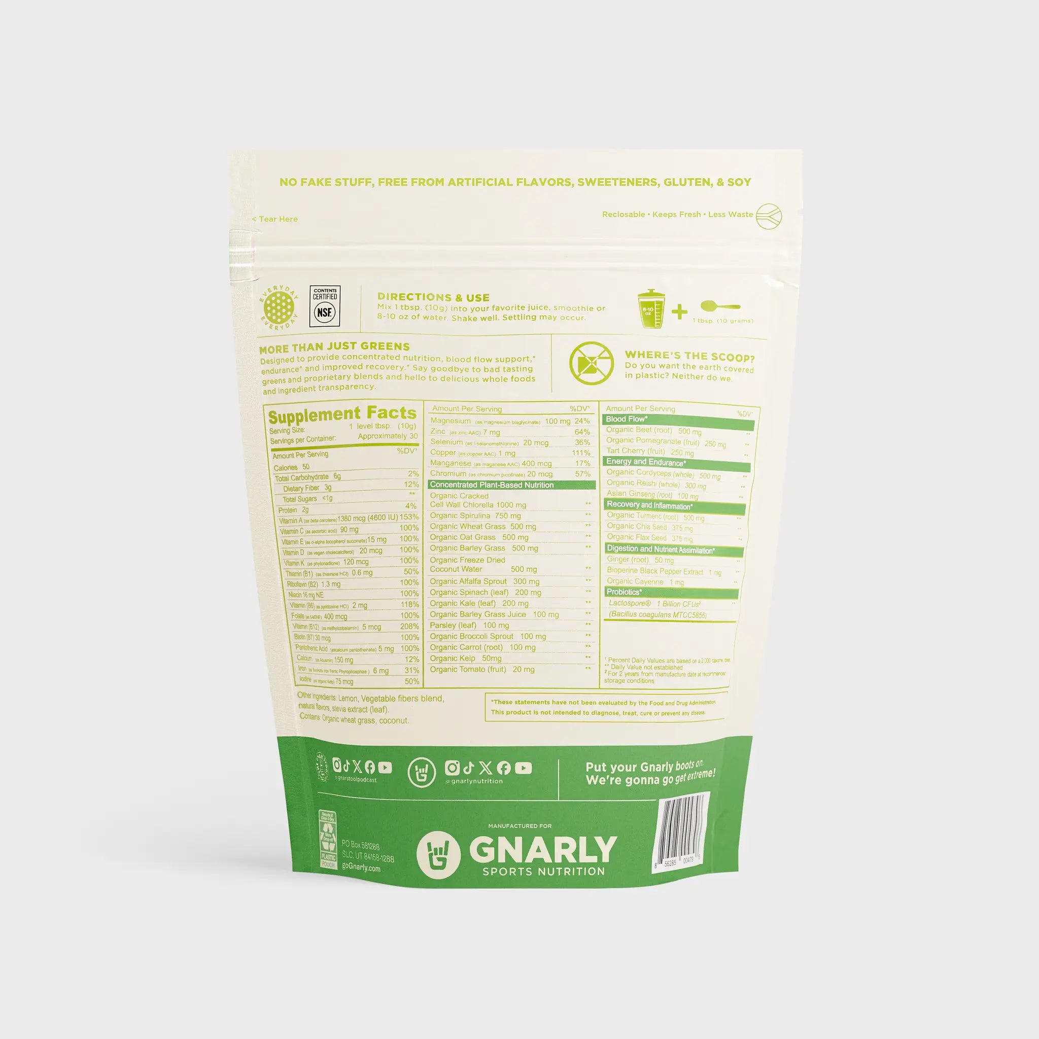 Gnarly Performance Greens Superfood Powder - Organic Vegan Greens Supplement for Energy & Digestion - Perfect for Smoothies, Juices & Post-Workout Recovery