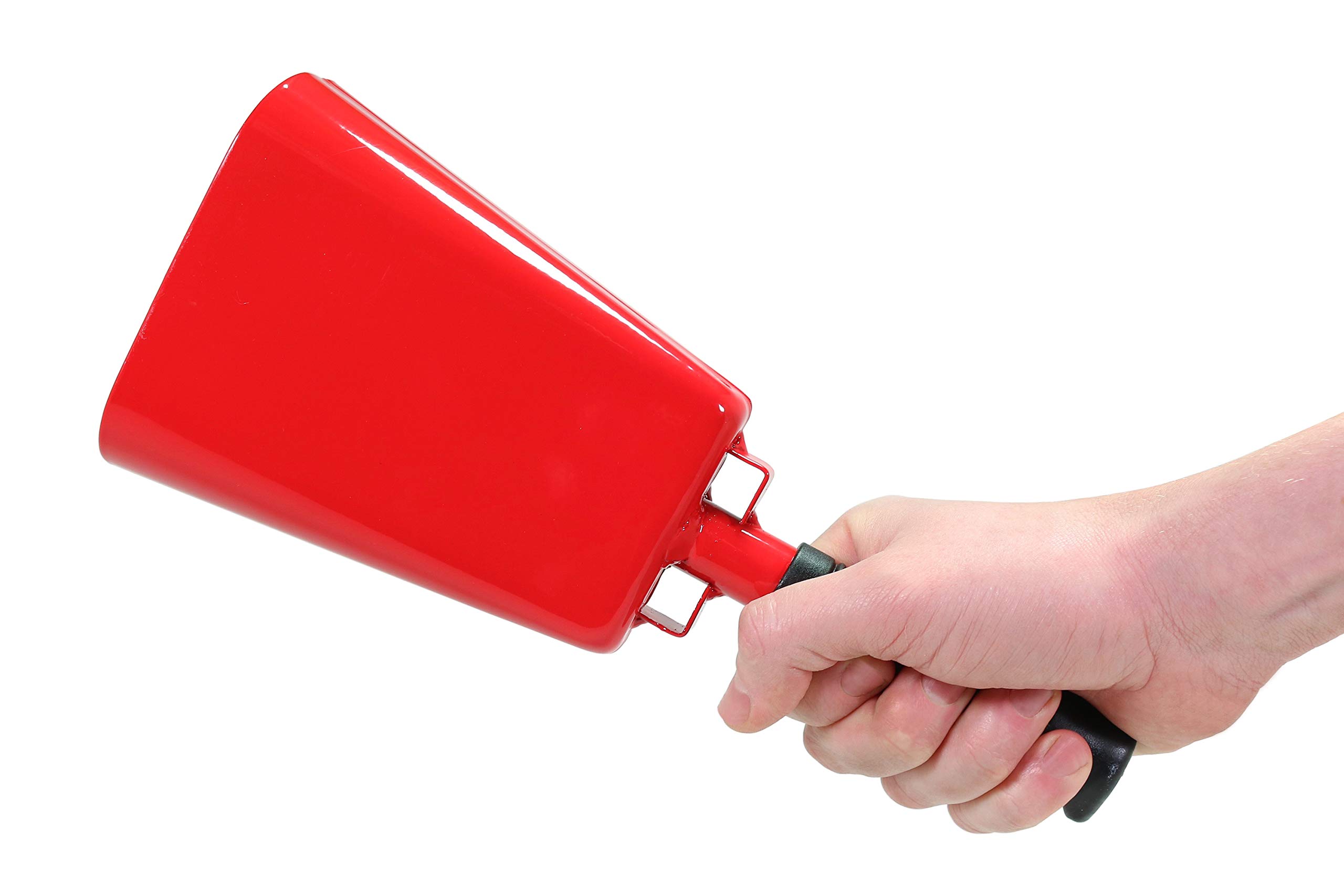 11 Inch Red Cowbell Noisemaker with Plastic Handle & Zinc Alloy Clapper - Loud Sporting Event Accessory, Wedding Cheer Tool, Party Noise Maker - Includes Free Plastic French Horn (Perfect for Football Games, Concerts & Celebrations)
