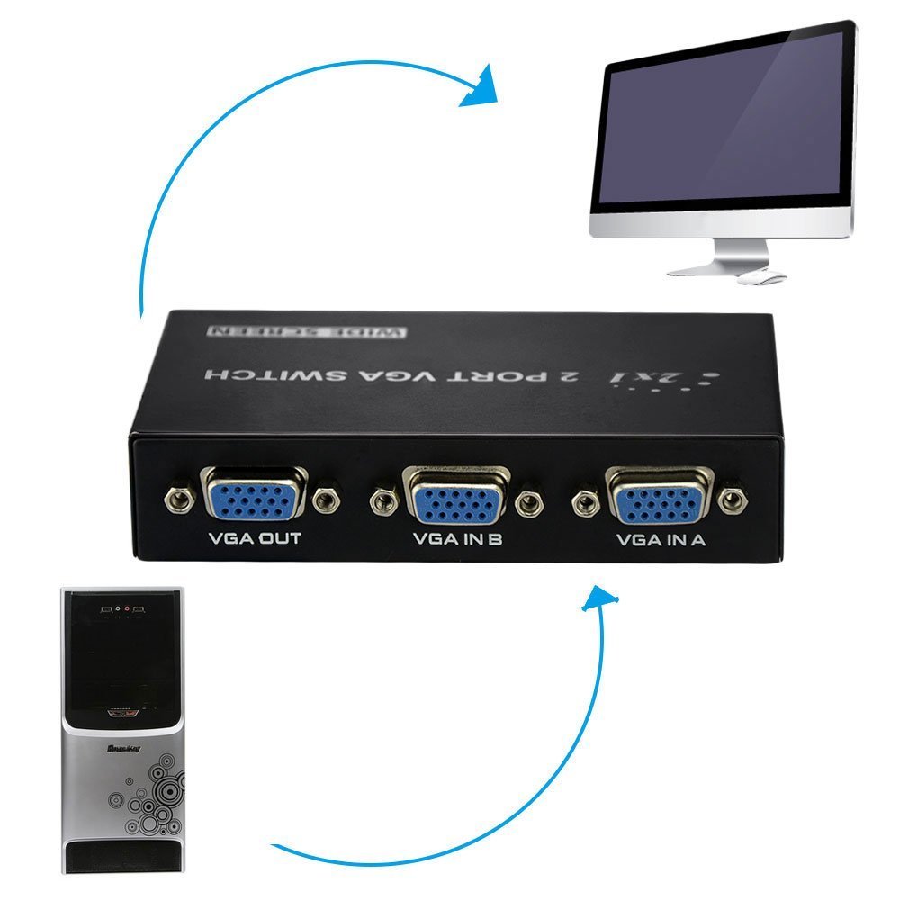 2-Port VGA Switch Box for PC TV Monitor - Dual Input, Single Output for Home Office