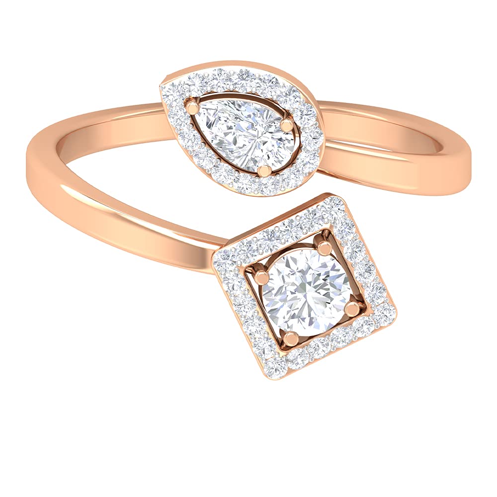 0.75 CT Certified Diamond Wrap Ring for Women - Pear & Round Cut 14K Solid Gold Engagement Ring, Wedding Band, Anniversary Gift, Everyday Luxury Jewelry
