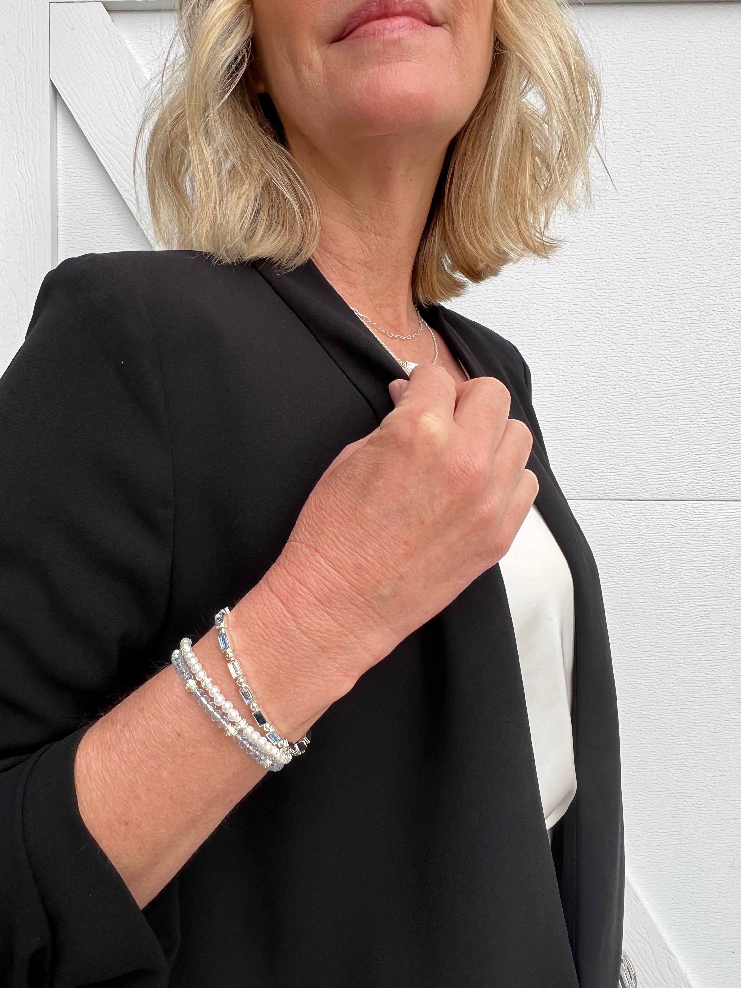 Blue Crystal Beaded Bangle Bracelet for Women - Elegant Handmade Jewelry Gift for Birthday, Wedding & Party Accessories