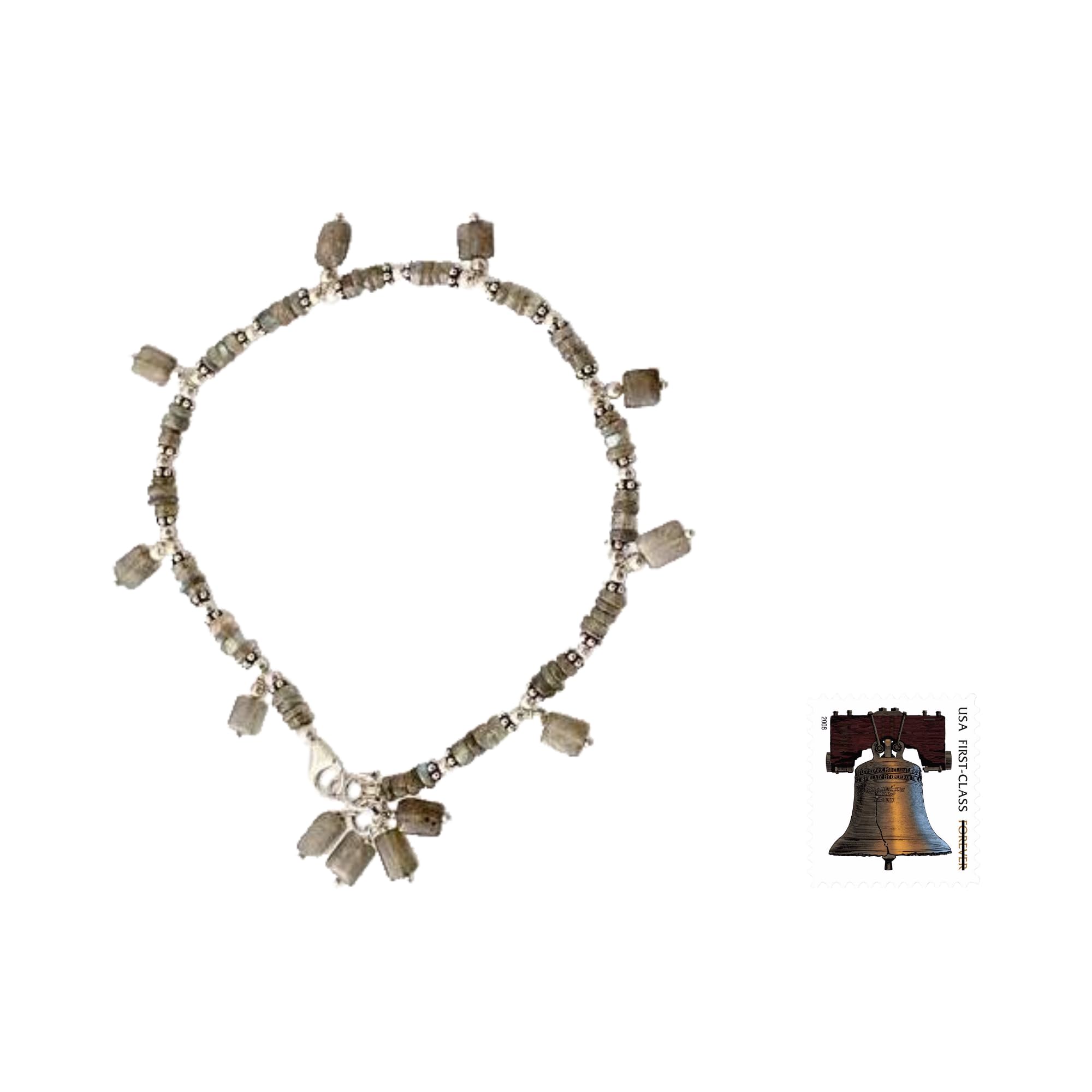 Handmade Labradorite Anklet with .925 Sterling Silver Beads - Intuitive Grey Beaded Ankle Bracelet from India | Boho Jewelry for Women, Yoga & Meditation Accessory