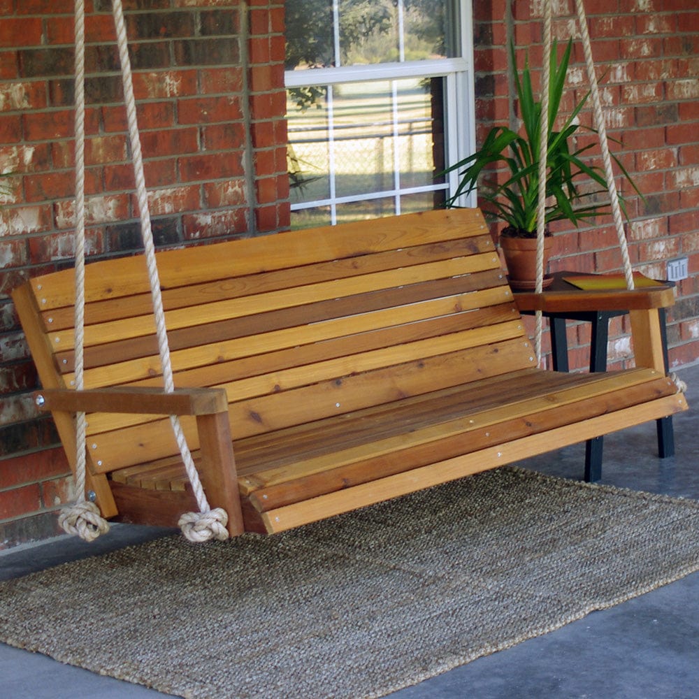 Premium 5ft Cedar Porch Swing - Colonial Red Outdoor Furniture for Patio, Garden & Backyard Relaxation
