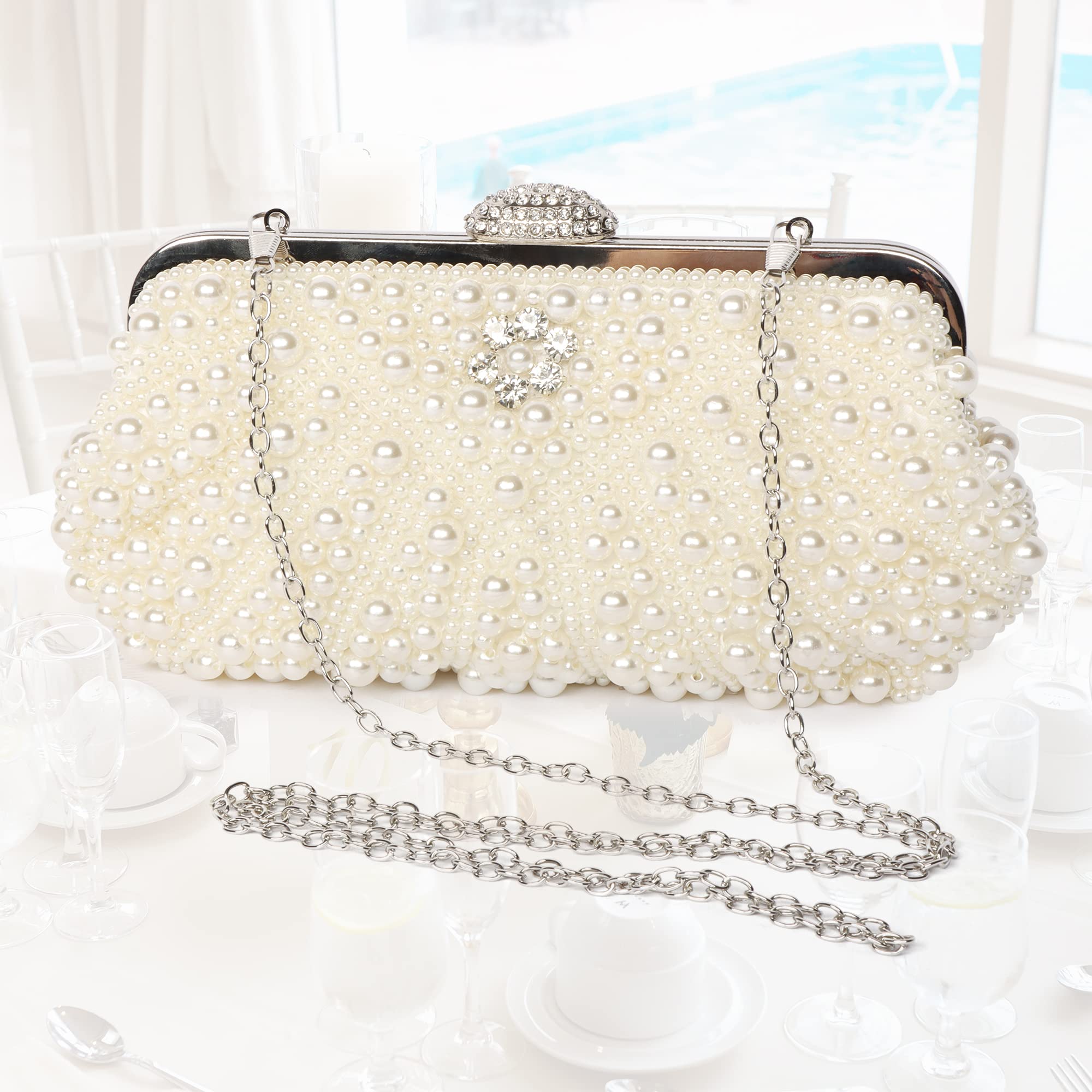Beaface Women's Beaded Pearl Clutch Bag - Elegant Evening Handbag for Wedding, Prom, Party | Crossbody Purse for Women | Perfect Gift for Mom & Wife | Great for Date Nights & Special Occasions