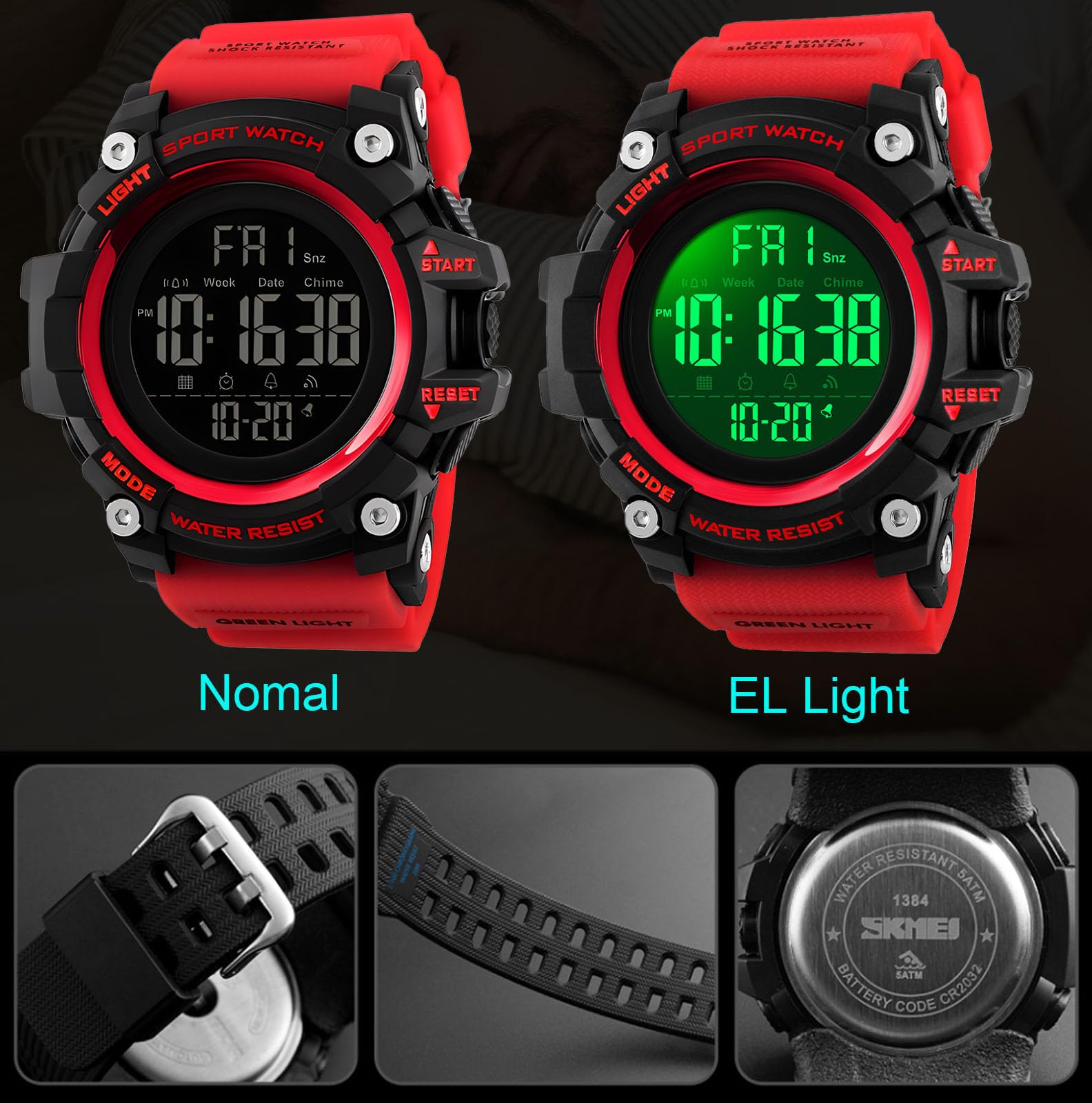 Gosasa Men's Sports Watch - Waterproof Digital LED Stopwatch with Countdown, 12/24 Hour Display, Multifunctional Wristwatch for Running, Gym, Outdoor Activities & Daily Use