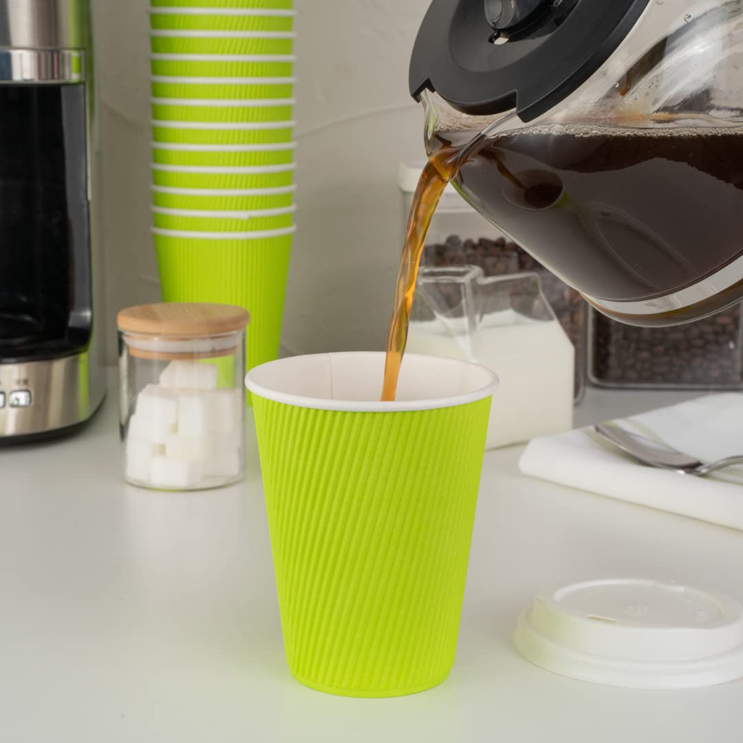 12oz Disposable Paper Coffee Cups (25 Pack) - Leakproof & Insulated Ripple Wall Hot Cups | Eco-Friendly, Recyclable | Perfect for Coffee Shops, Offices & Catering Events | Lids Sold Separately