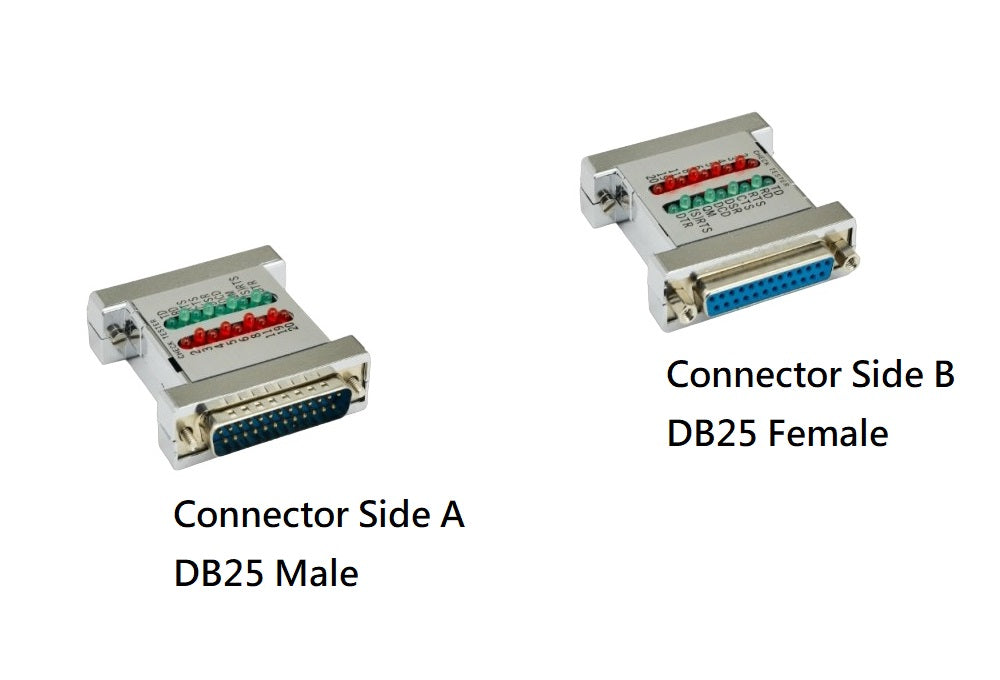 RS 232 Serial Loopback Tester with Green/Red LED Indicators - DB25 Male to Female Connector (1 Pack) - Perfect for Network Testing, Hardware Debugging & IT Maintenance