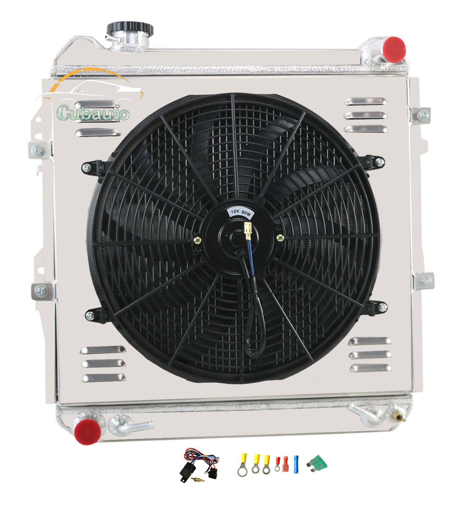 3 Row Aluminum Radiator for 1988-1995 Toyota Pickup/4Runner 3.0L V6 4x4 - Heavy Duty Cooling System with Shroud Fan & Relay Kit - Perfect for Off-Roading & Towing