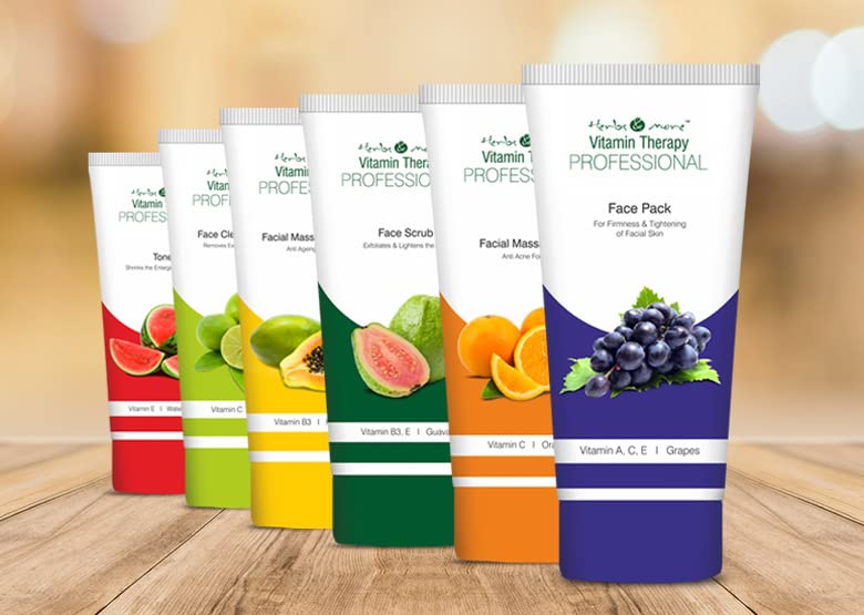Professional 6-Step Vitamin Therapy Facial Massage Kit with Herbs & Fruit Extracts - 100g Skin Treatment for Glowing Complexion | Perfect for Spa Days, At-Home Self-Care & Professional Skincare Routines