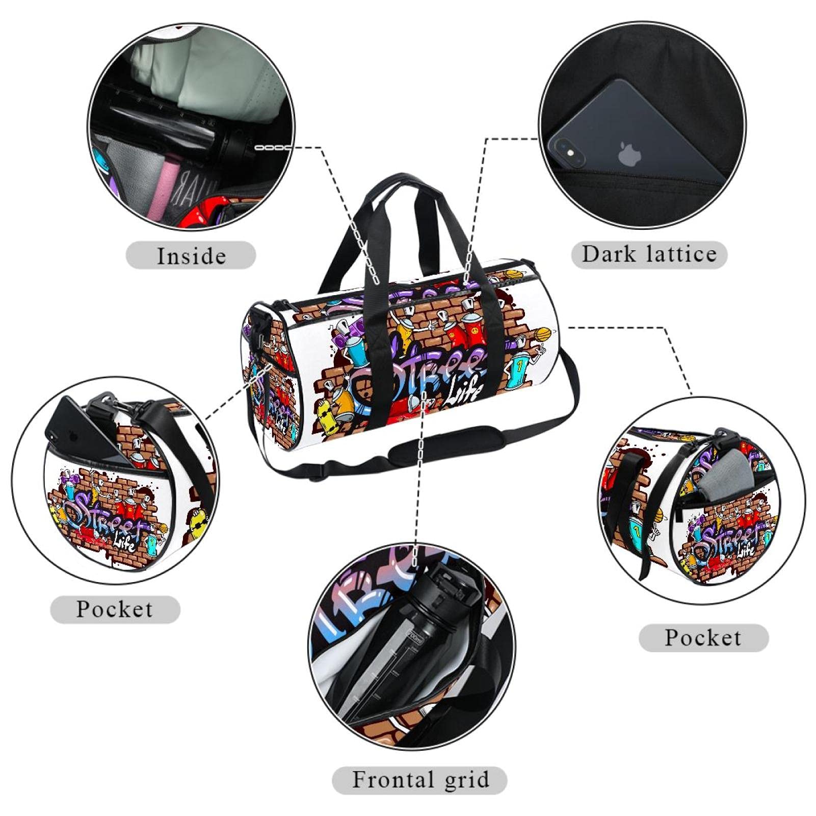 Graffiti Print Sports Duffel Bag - Waterproof Travel Luggage Shoulder Bag with Carry Handle for Youth, Girls & Boys | Perfect for Gym, School, Weekend Trips & Sports Activities