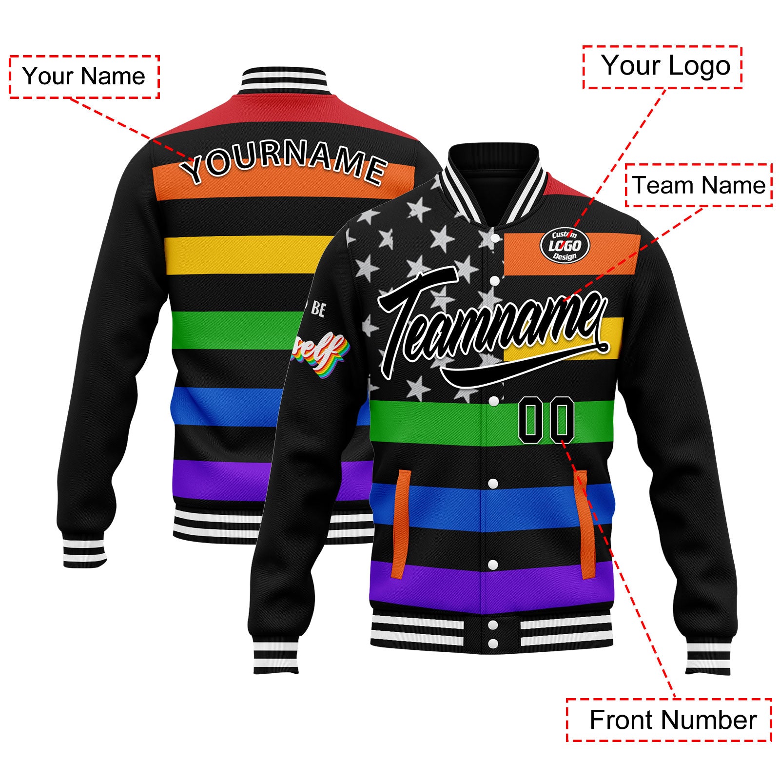 Custom Personalized Bomber Jacket - Full Snap Varsity Letterman Jacket for Men & Women | FZ005 D025003 | Perfect for School Sports, Casual Wear & Gift Giving