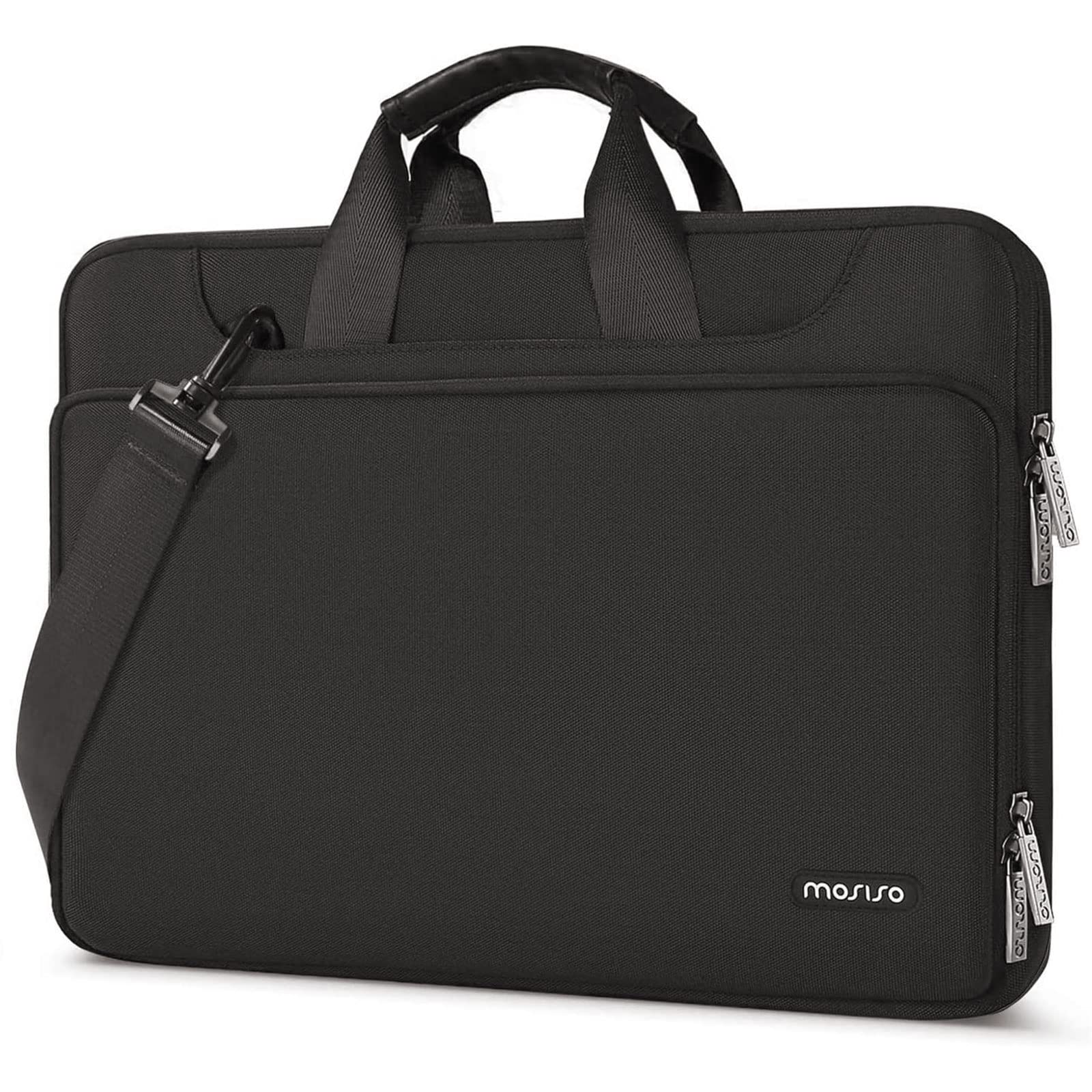 MOSISO 360 Protective Laptop Shoulder Bag for MacBook Air/Pro 13-13.3 inch & MacBook Pro 14 inch (M1/M2/M3/M4) - Waterproof Travel Messenger Bag with Matching Color Sleeve & Belt - Perfect for Business, Work, School & Daily Commute - Black