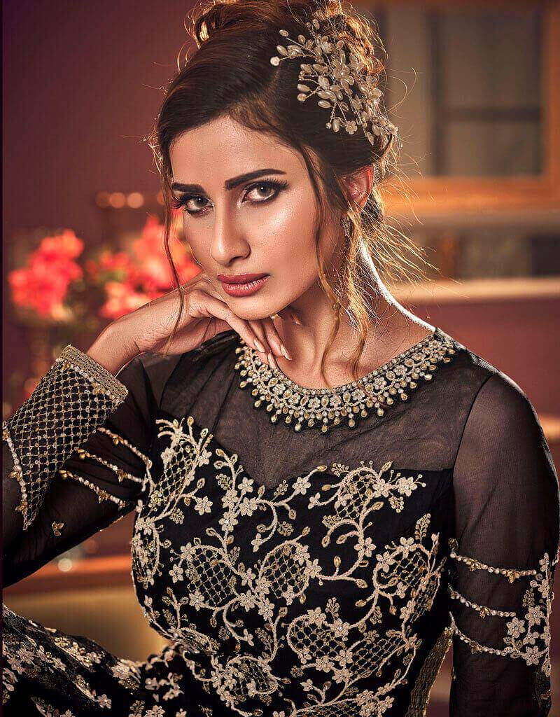 Premium Black Net Chudidar Anarkali Suit - Elegant Indian Party Wear for Women, Festive Occasions & Wedding Guest Outfits