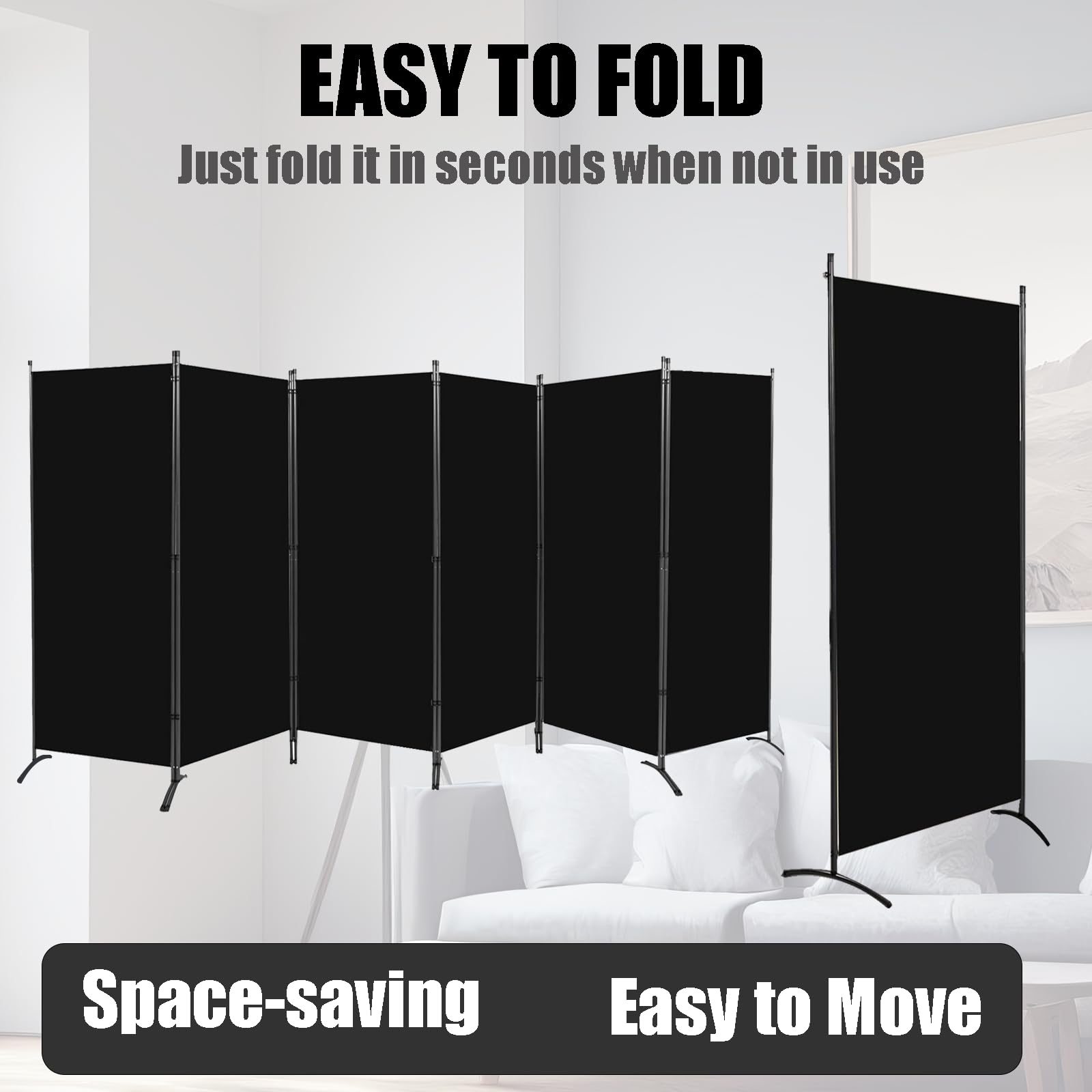 6 Panel Black Folding Room Divider Privacy Screen - 6ft Tall Partition Wall for Home, Office, Classroom & Studio | Space Separation & Privacy Solution for Living Rooms, Bedrooms & Workspaces