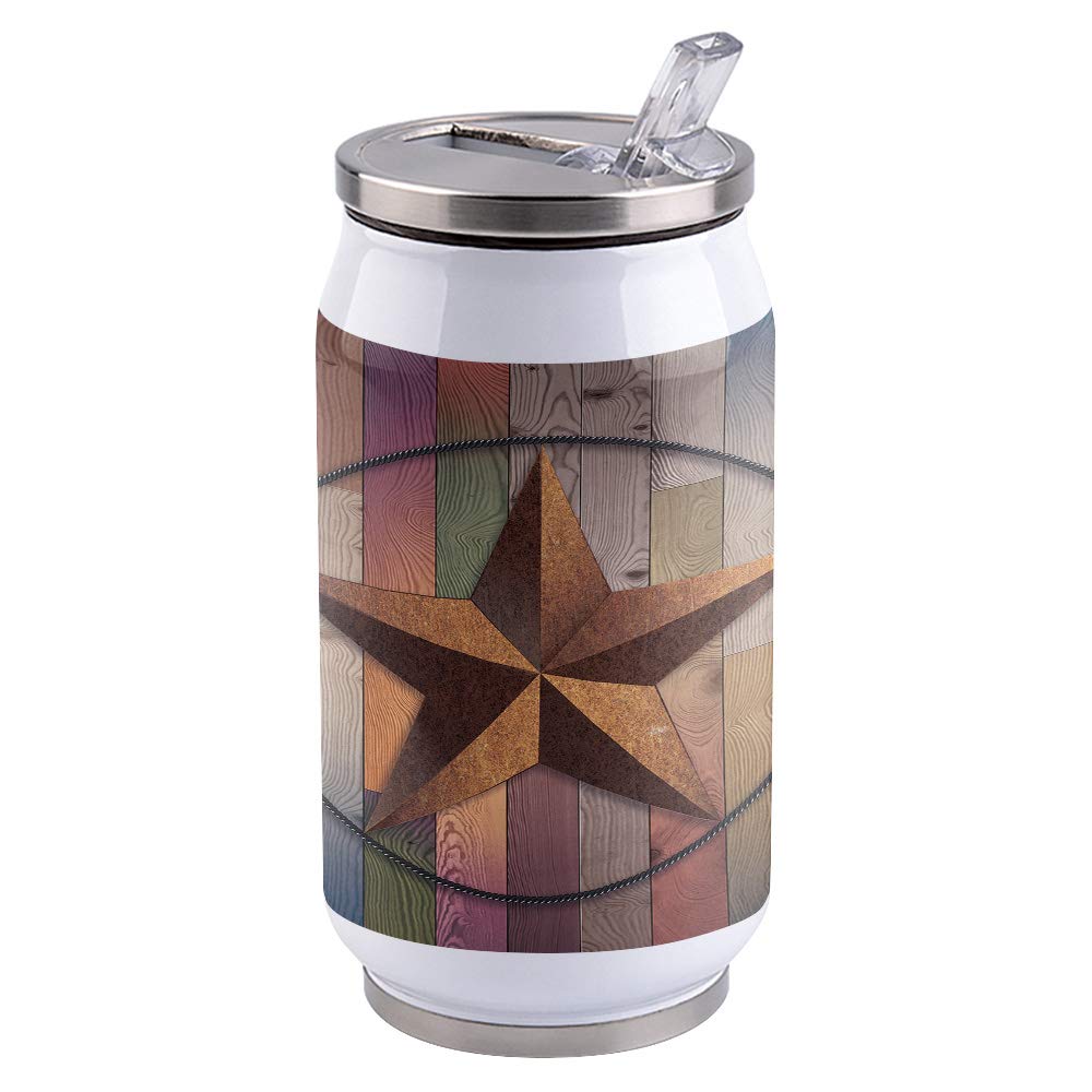 10oz Stainless Steel Tumbler with Lid & Straw - Double Wall Vacuum Insulated Travel Mug, Rustic Wood Star of Texas Design - Keeps Drinks Hot/Cold for Hours - Perfect for Coffee, Tea, Water & Beverages - Ideal for Office, Gym, Hiking, Camping & Outdoor Activities