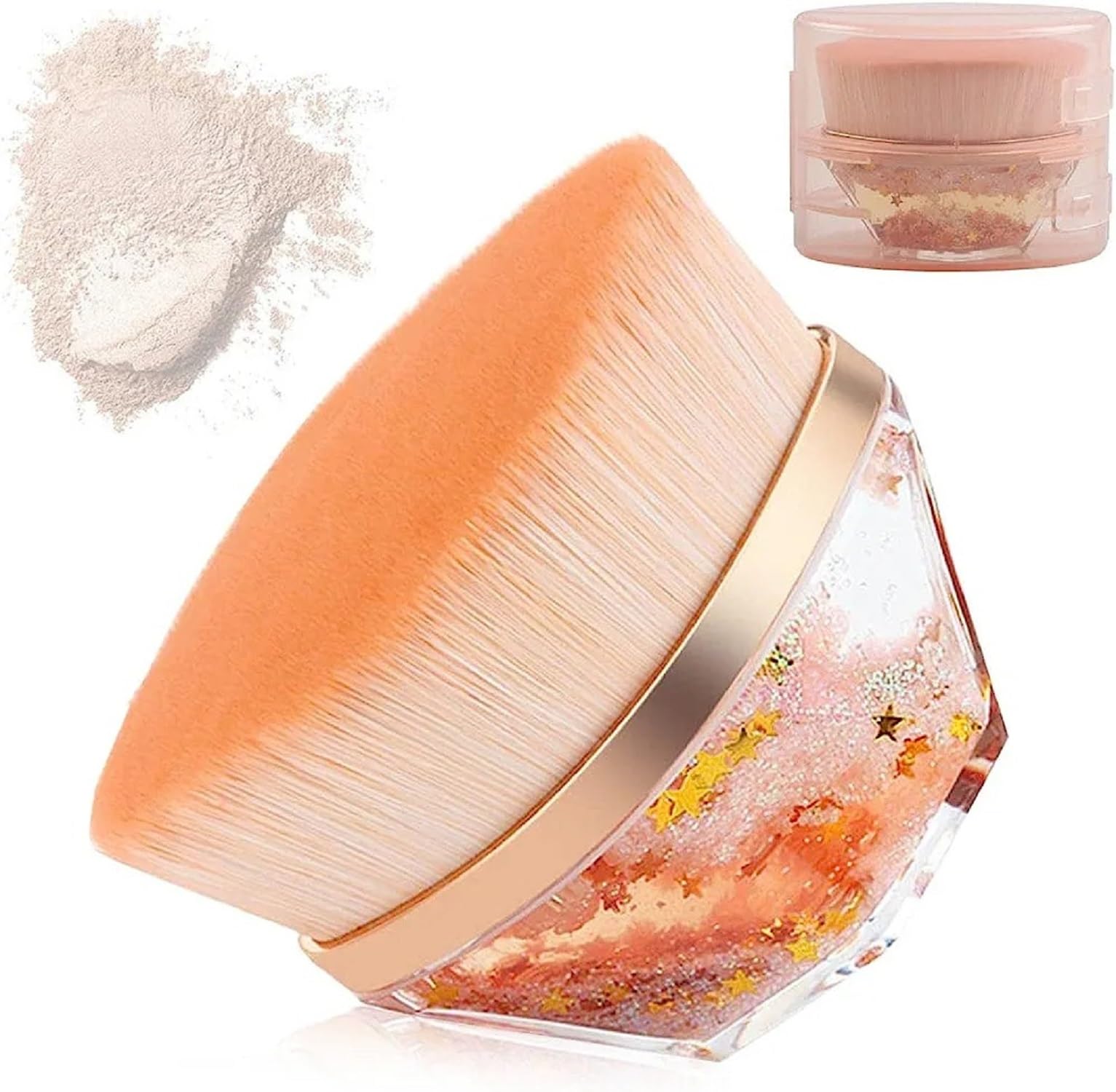 B INIK Hexagon Face Blush Brush - Premium Foundation & Makeup Blender Brush with Ergonomic Handle (Orange) | Perfect for Liquid, Cream & Powder Cosmetics Application