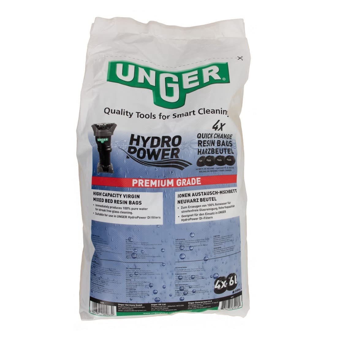 Unger HydroPower Resin Bags - 4 Pack Quick Change Resin for Window Cleaning | Professional Window Washing Tools for Home & Commercial Use