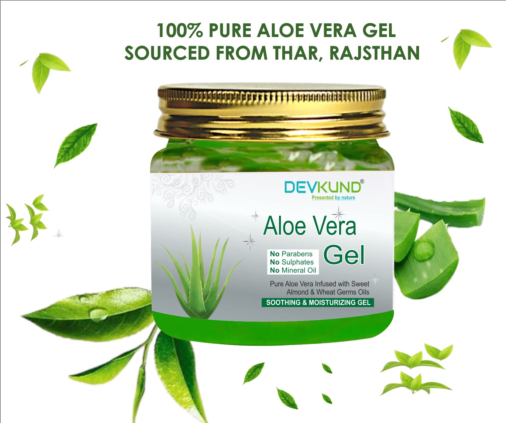 Devkund® Aloe Vera Gel for Face & Hair - 200g Hydrating Moisturizer with Soothing Properties | Multipurpose Skin Care Solution for Sunburn Relief, Dry Skin Treatment & Hair Conditioning
