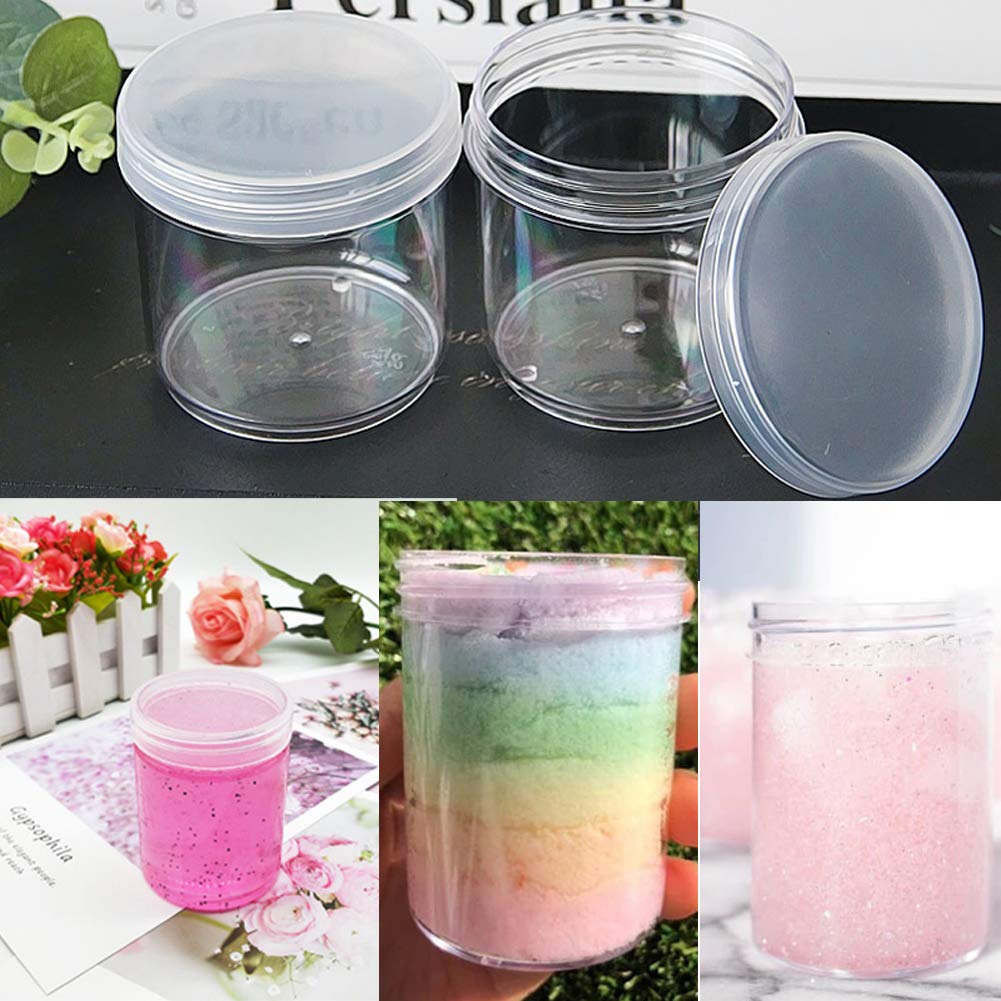 20 Pack 4oz Empty Clear Plastic Slime Containers with Lids - Round Transparent Cosmetic Jars for DIY Slime, Creams, Lotions, Lip Balms & Food Storage - Perfect for Home, Salon & Craft Projects