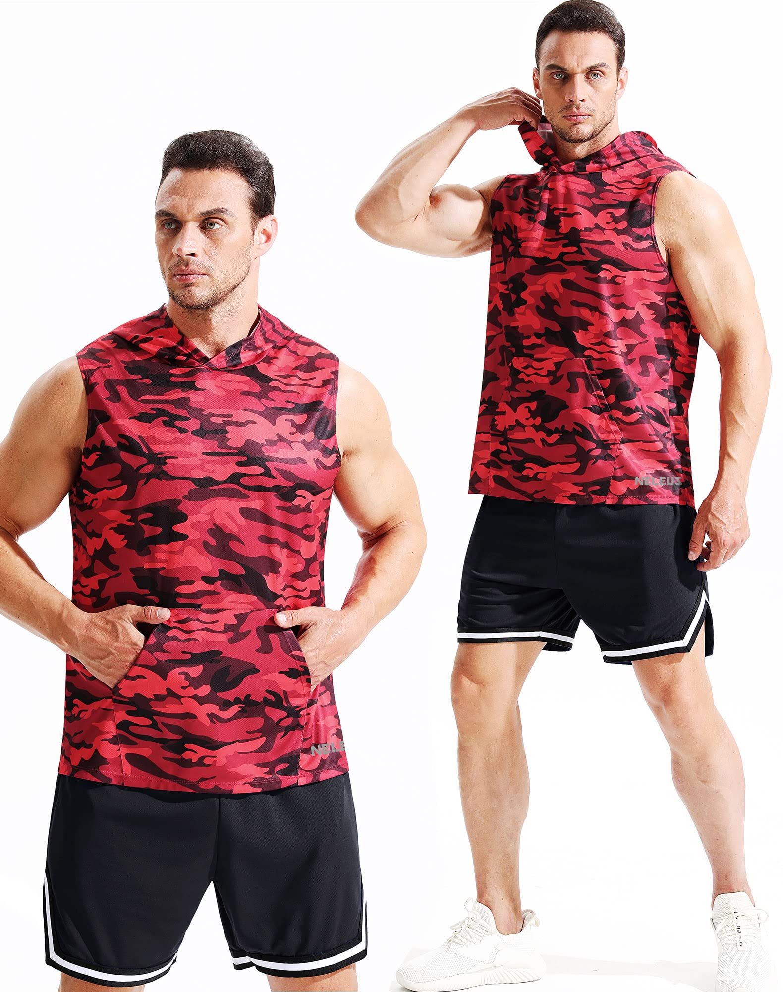 Neleus Men's Running Tank Tops 3 Pack - Breathable Sleeveless Workout Shirts with Hoods for Gym, Jogging & Outdoor Sports | Moisture-Wicking Athletic Performance Tops