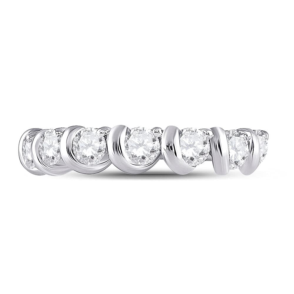14K White Gold Women's Round Diamond Band Ring - 1 CTTW Wedding, Engagement, Anniversary Gift for Her