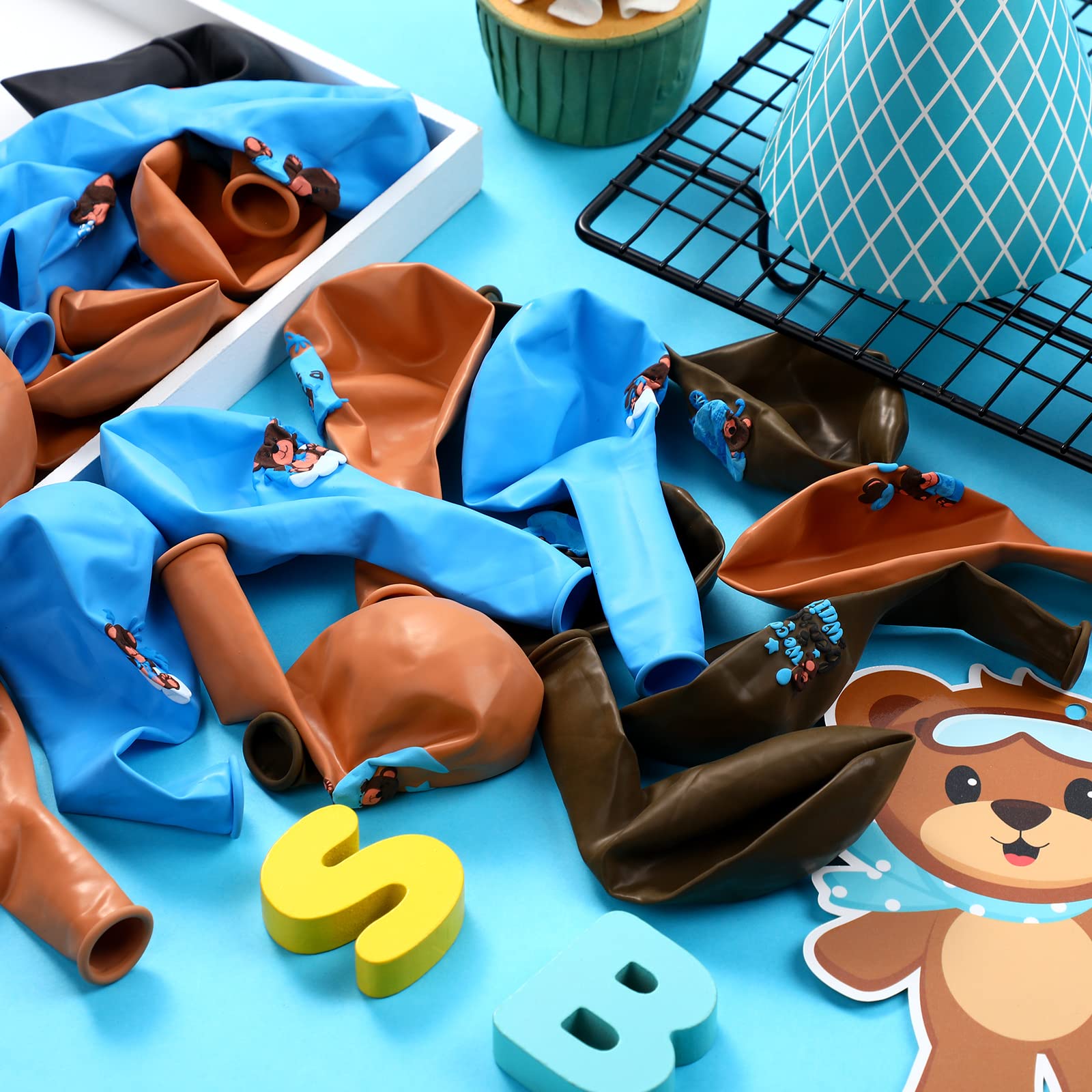 36 Pcs Bear Baby Balloons - Blue & Brown Latex Balloons for Baby Shower, Gender Reveal & Birthday Parties - 
