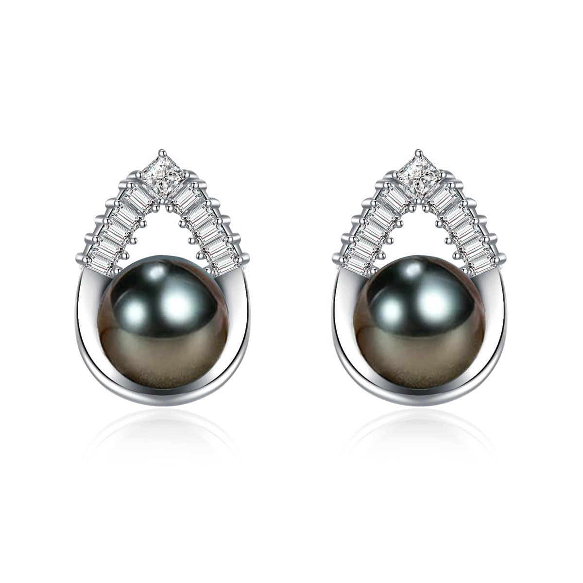 Tahitian Black Pearl Earrings for Women - 18K Gold Plated Sterling Silver Stud Earrings - Freshwater Cultured Pearls Jewelry Gift for Wife, Mom, Her - Perfect for Wedding, Birthday, Anniversary, Mother's Day, Valentine's Day & Christmas Gifts - Elegant Fine Jewelry for Special Occasions